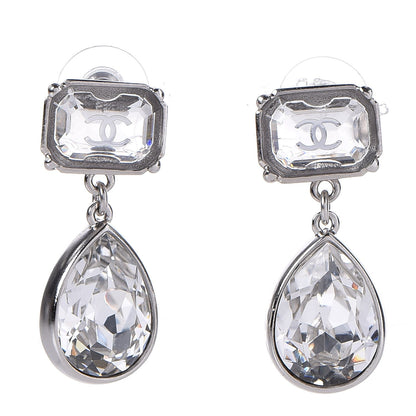 Chanel Crystal CC Drop Earrings Silver 1 of 5