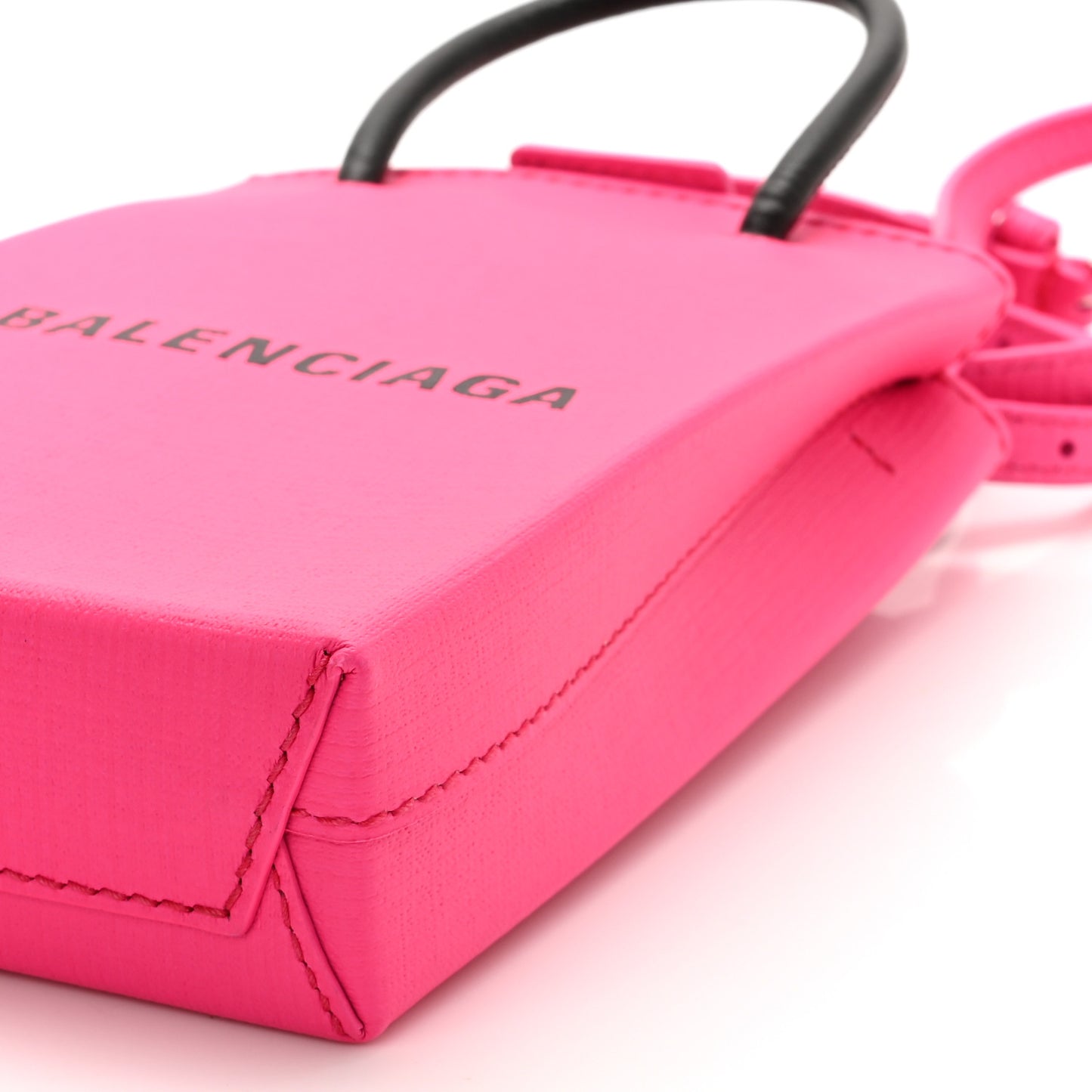 Squared Calfskin Logo Shopping Phone Holder Bag Acid Fuchsia