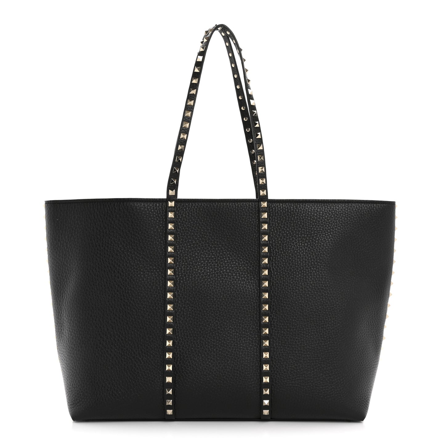 Grained Calfskin Rockstud Shopping Bag Black