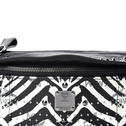 MCM Striped Visetos Studded Funky Zebra Belt Bag White Black 10 of 10