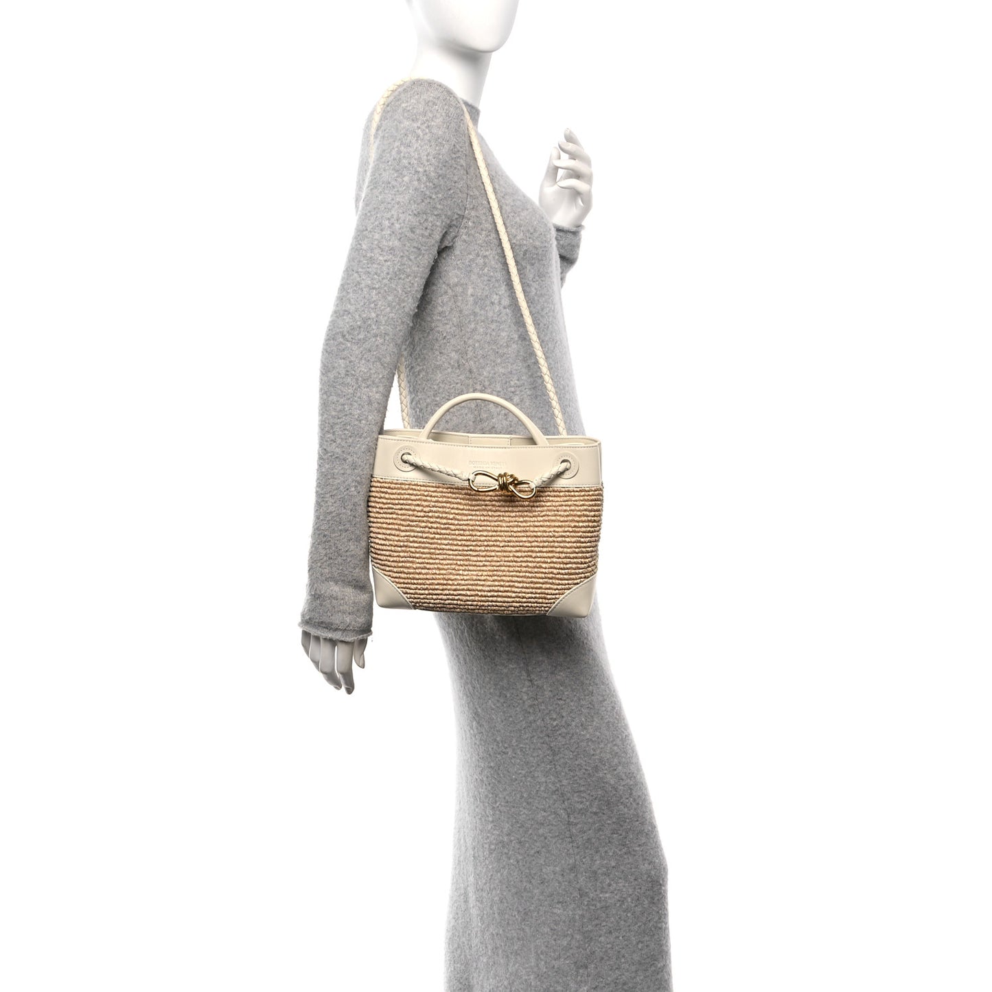 Raffia Calfskin Small Andiamo Shoulder Bag Sea Salt Natural