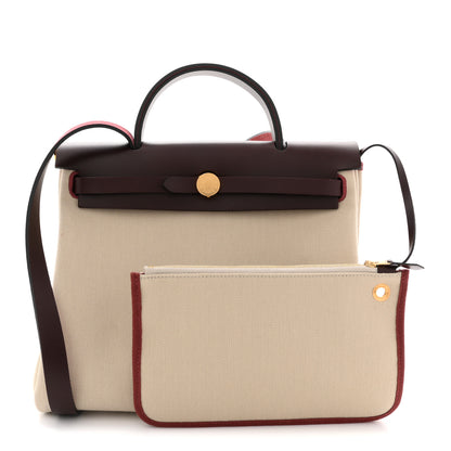 Hermes Military Toile Vache Hunter Herbag Zip Retourne 31 PM Beton Rouge Sellier 3 of 14