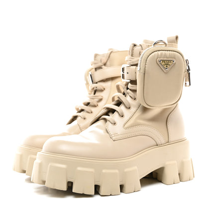 Prada Spazzolato Rois Re-Nylon Metal Triangle Logo Monolith Pouch Pocket 55mm Boots 36 Deserto 3 of 9