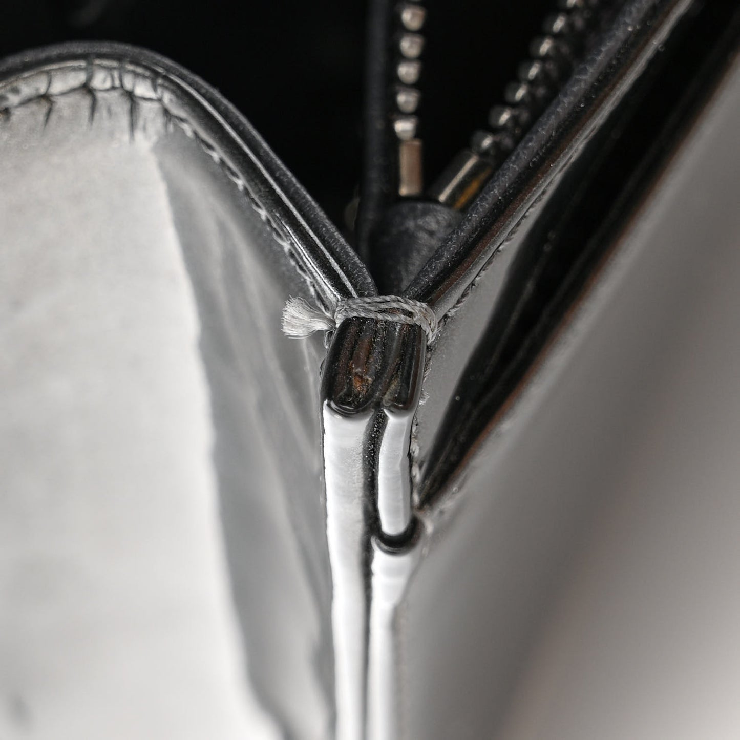 Metallic Patent Micro-Cannage Diorama Wallet on Chain Pouch Onyx Black