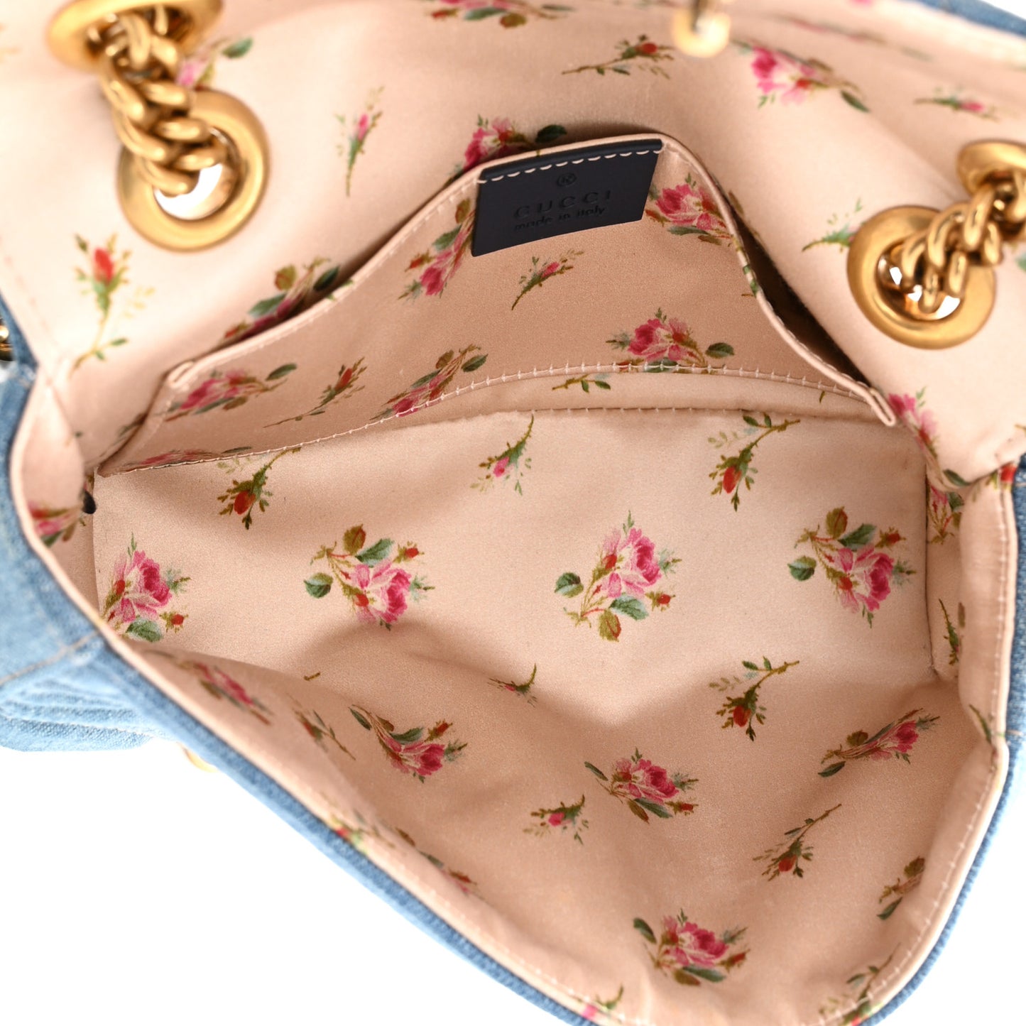 Denim Matelasse Mini Pearly GG Marmont Shoulder Bag Blue