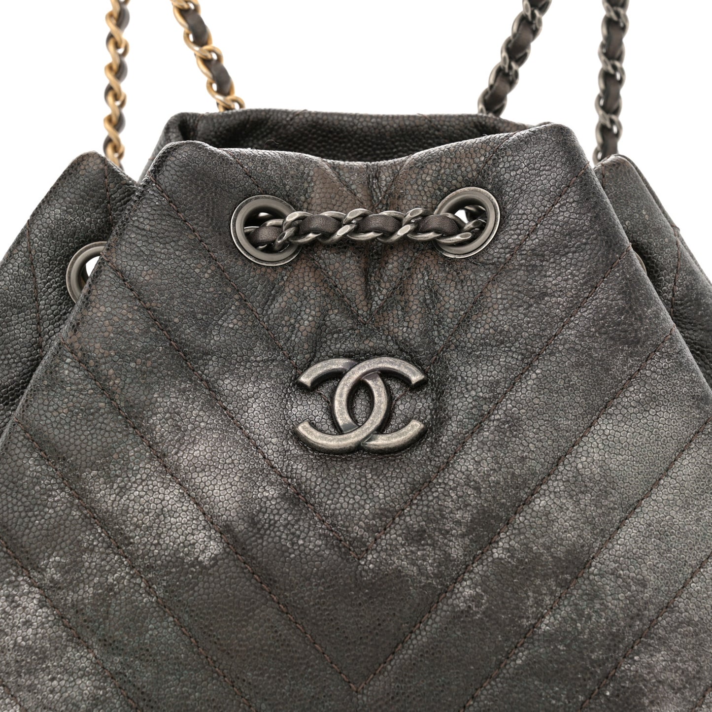 Metallic Grained Goatskin Gabrielle Backpack Dark Silver Gold