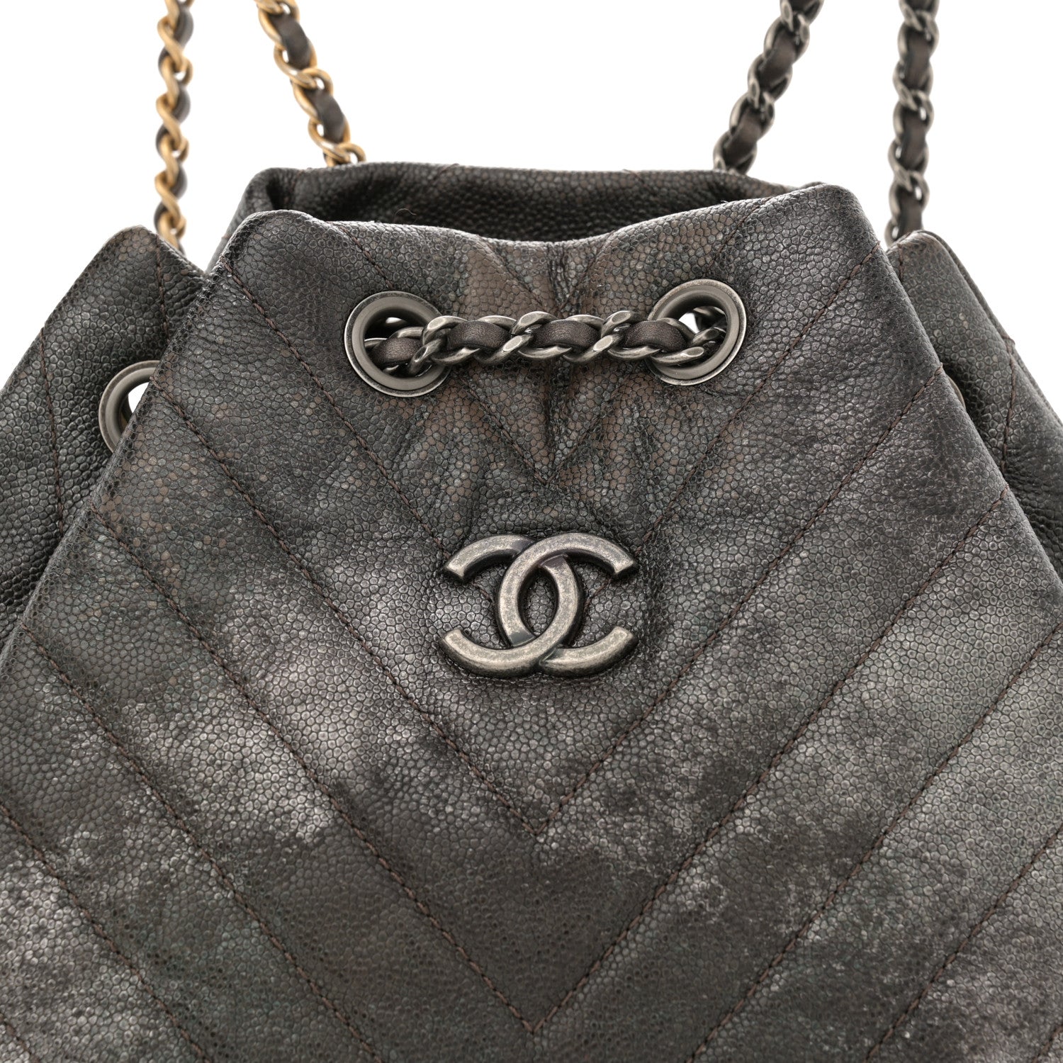 Chanel Metallic Grained Goatskin Gabrielle Backpack Dark Silver Gold 8 of 10