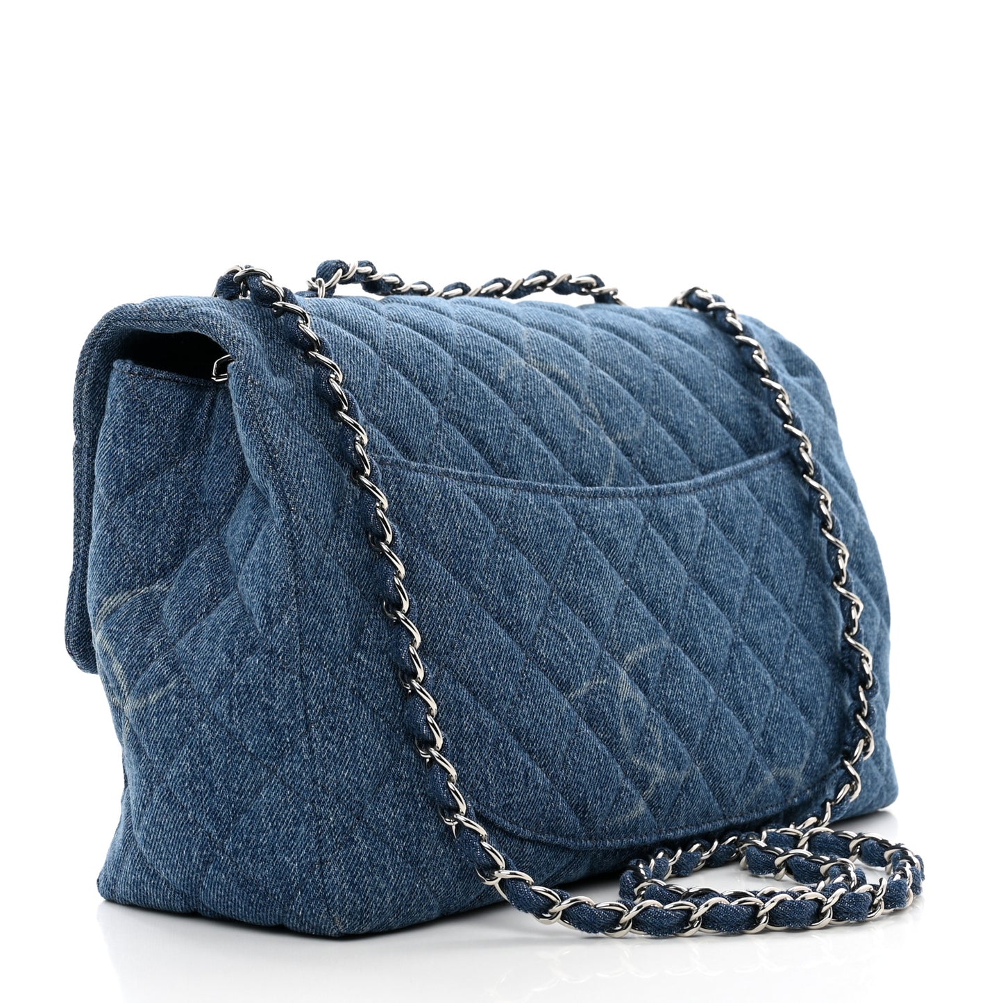 Denim Quilted CC Print Jumbo Single Flap Blue