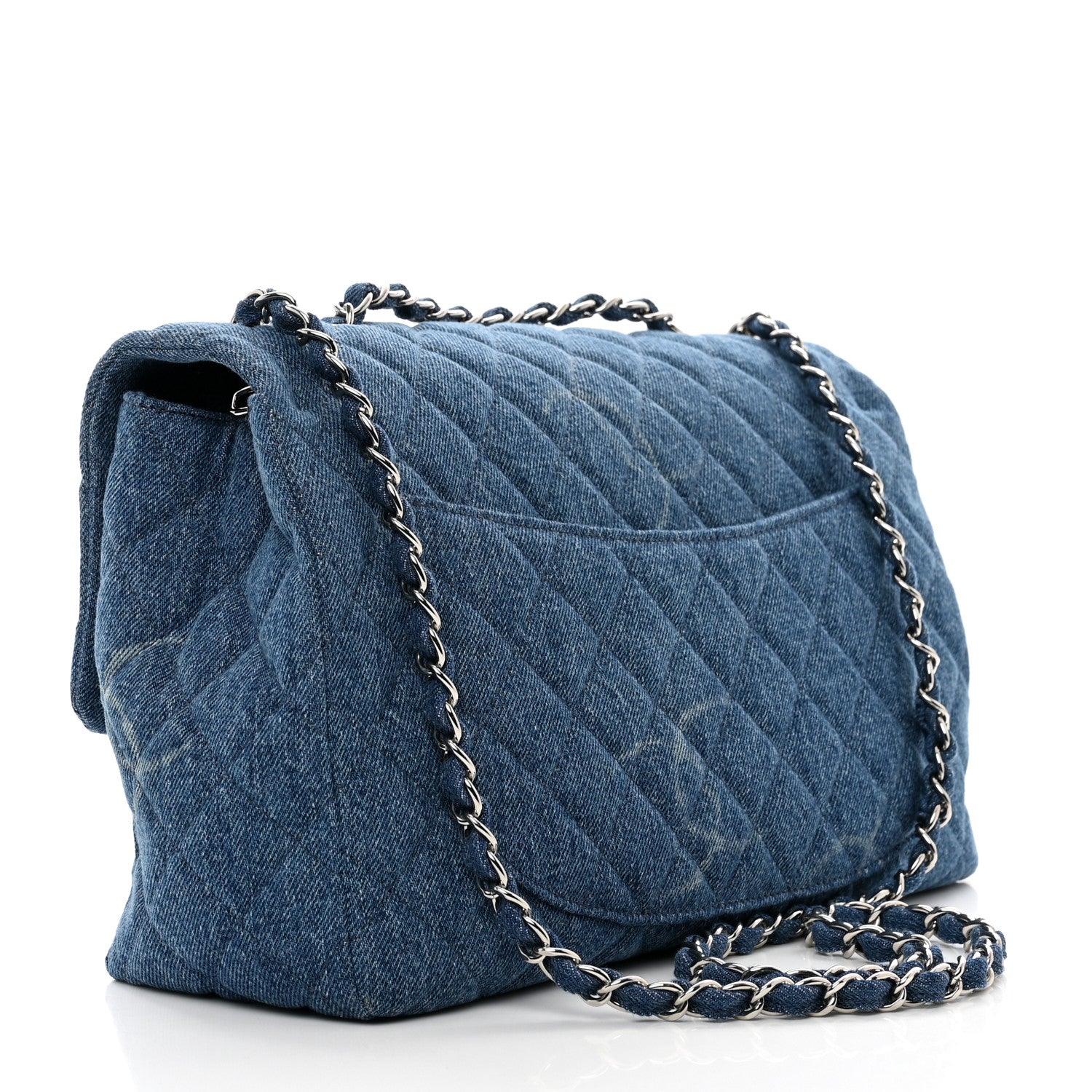Chanel Denim Quilted CC Print Jumbo Single Flap Blue 3 of 10