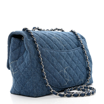 Chanel Denim Quilted CC Print Jumbo Single Flap Blue 3 of 10