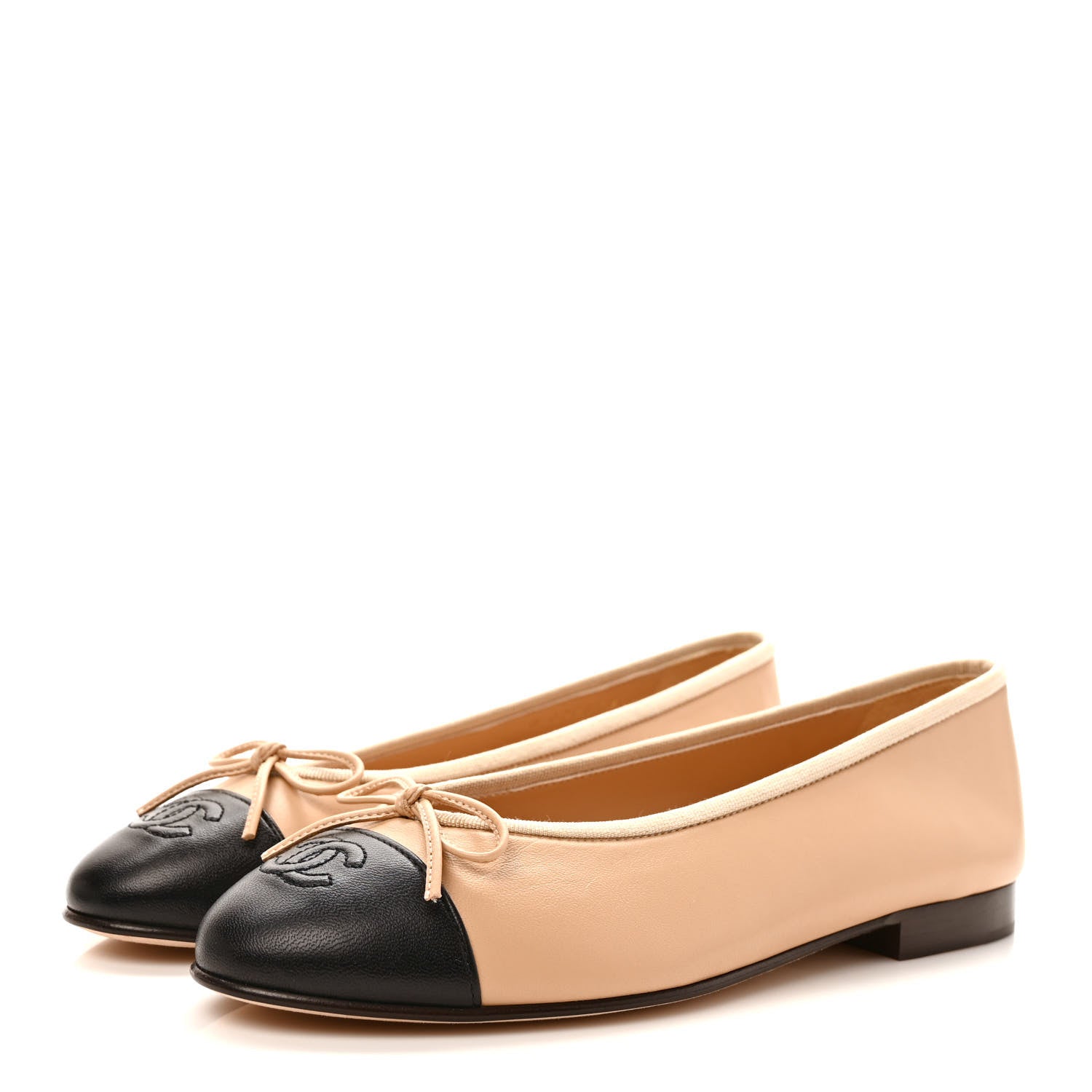 Chanel Lambskin Cap Toe CC Ballerina Flats 38 Beige Black 3 of 9