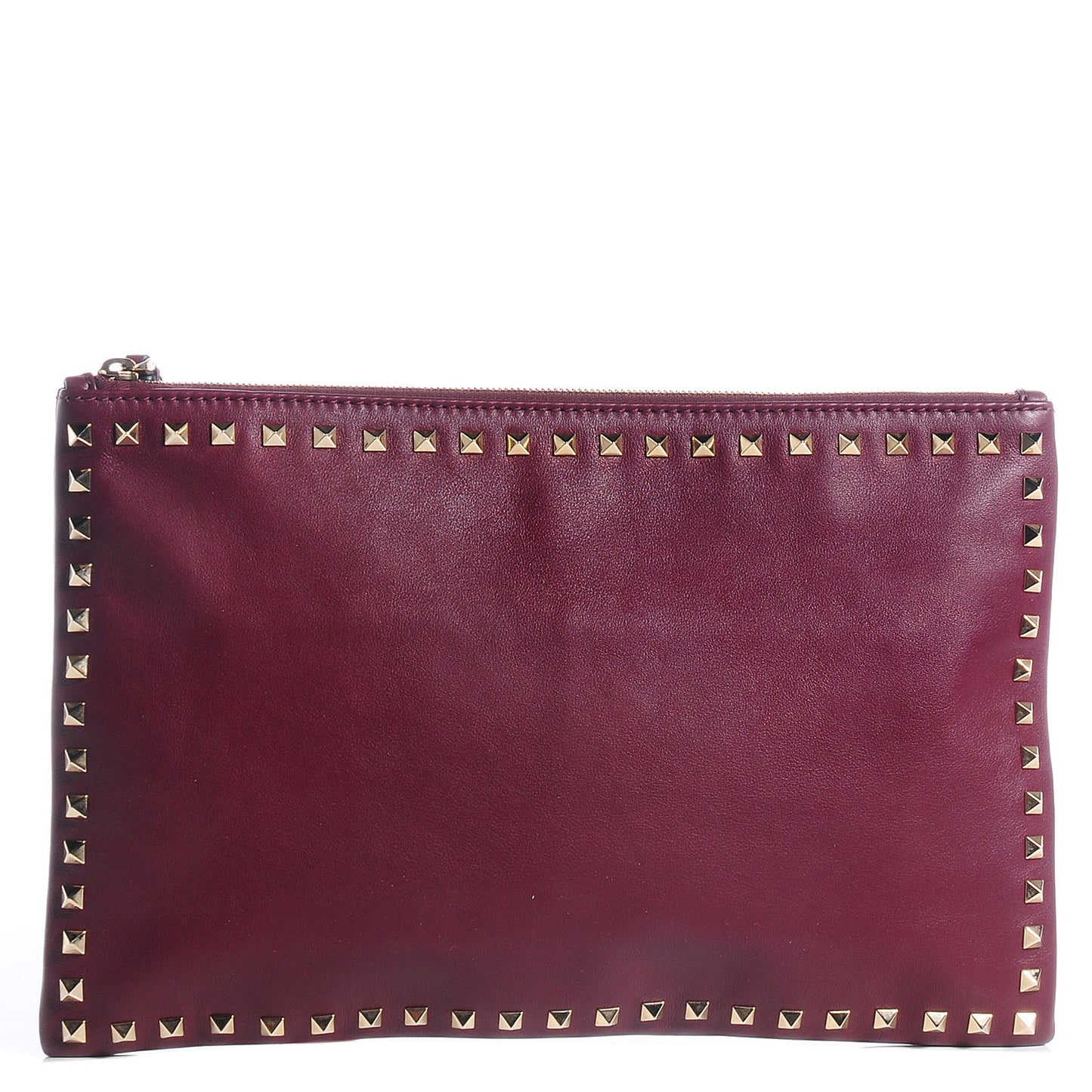 Vitello Large Rockstud Zip Wristlet Pouch Rubin