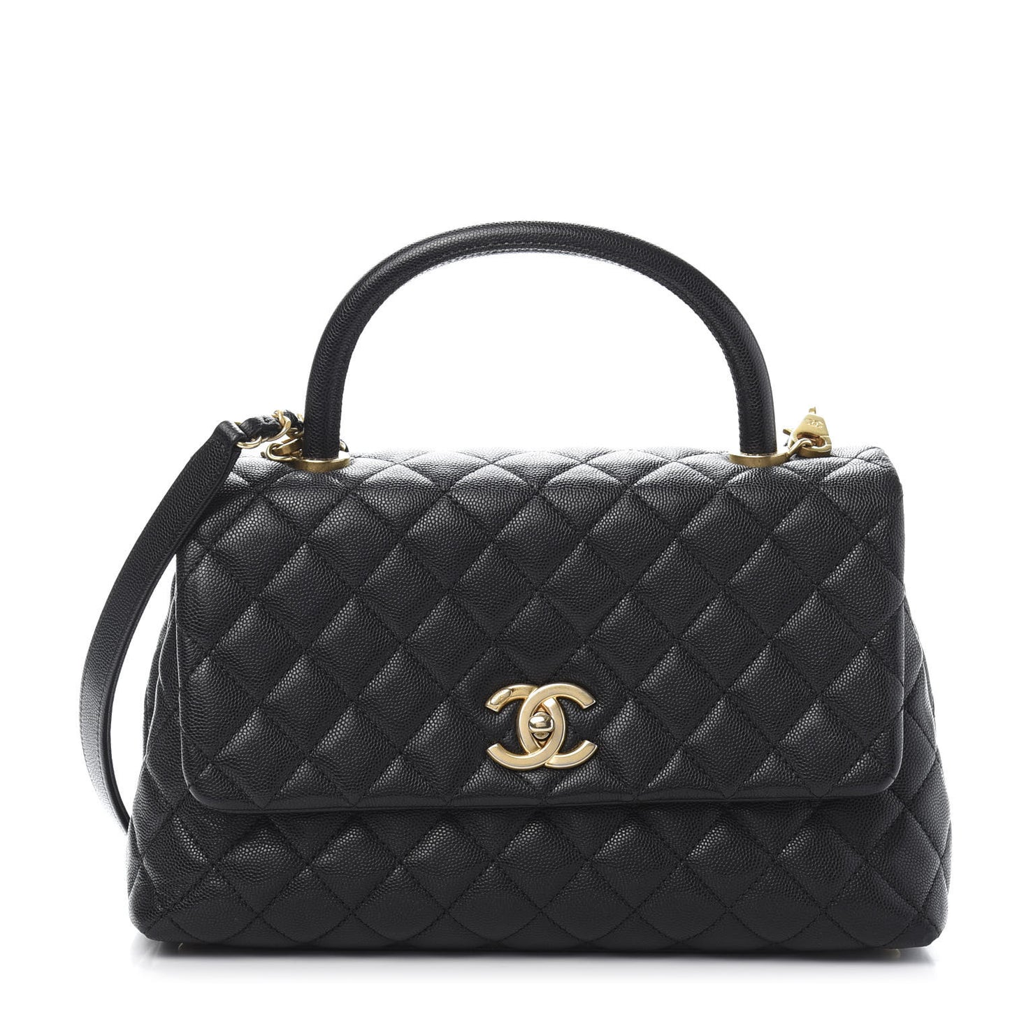 Caviar Quilted Small Coco Handle Flap Black