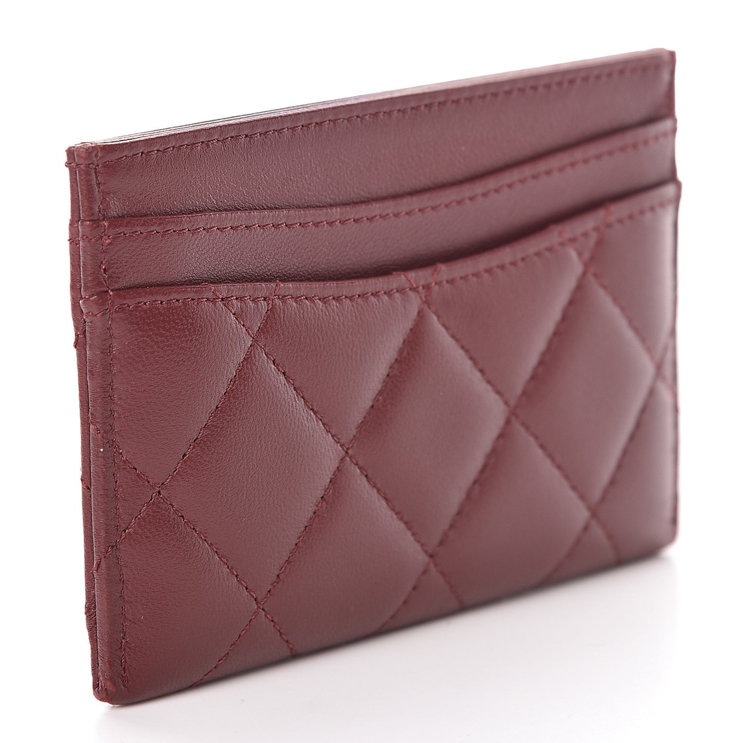 Lambskin Quilted Card Holder Burgundy