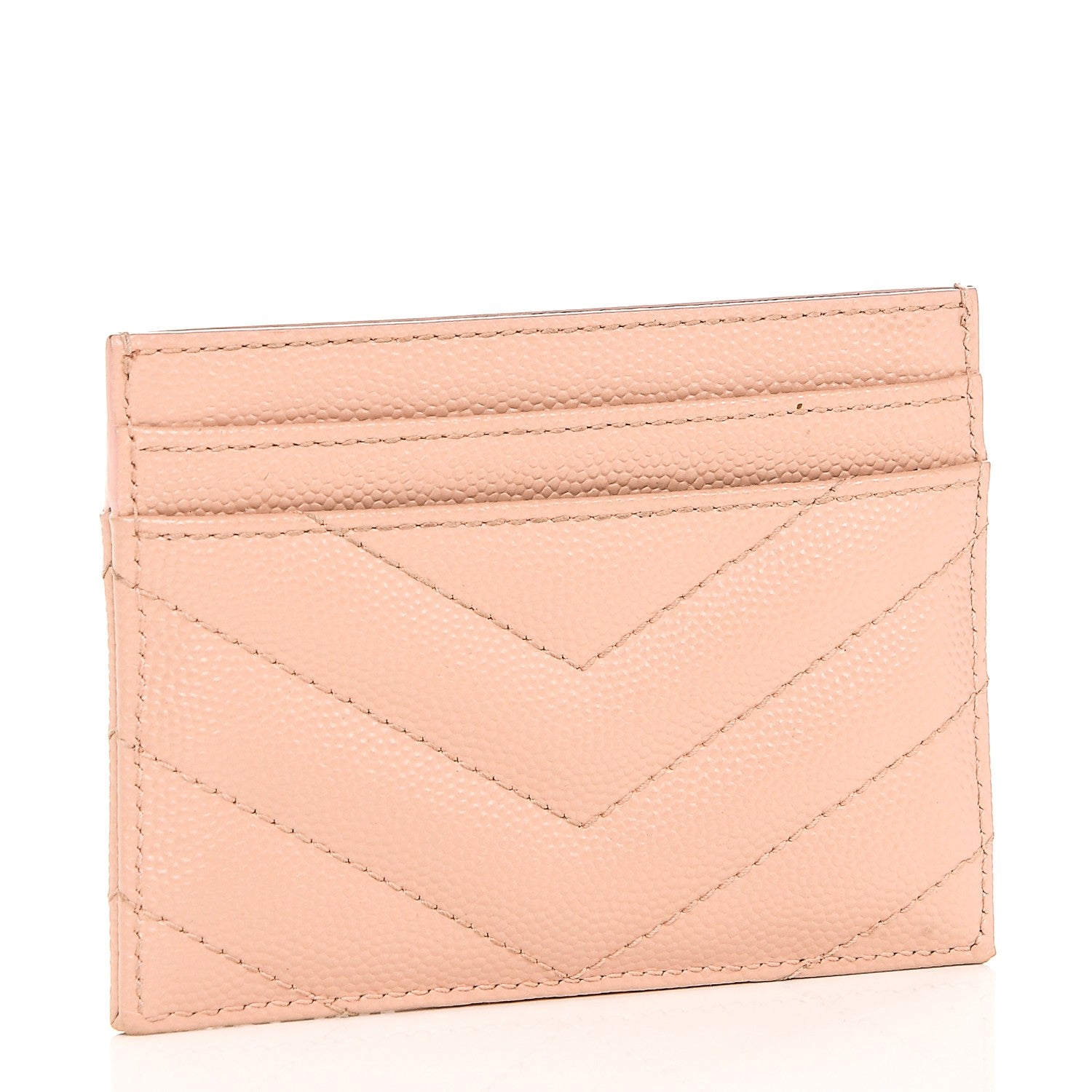 Saint Laurent Grain De Poudre Matelasse Chevron Monogram Credit Card Case Pale Pink 9 of 12