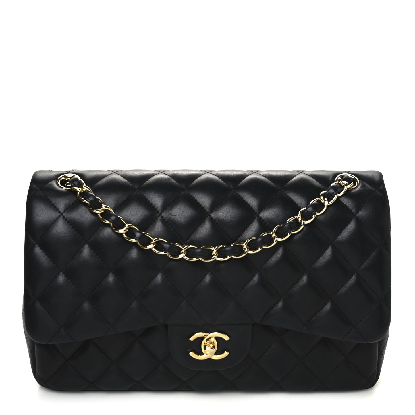 Lambskin Quilted Jumbo Double Flap Black