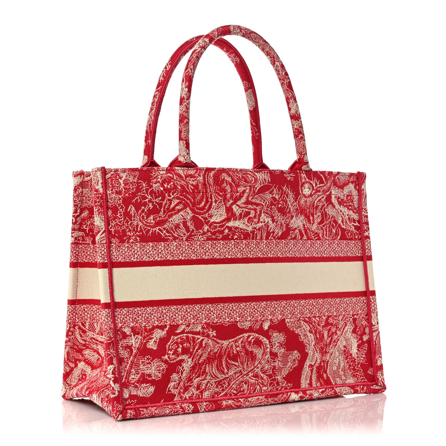 Christian Dior Canvas Embroidered Medium Toile De Jouy Reverse Book Tote Fuchsia 3 of 10