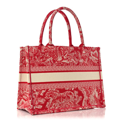 Christian Dior Canvas Embroidered Medium Toile De Jouy Reverse Book Tote Fuchsia 3 of 10