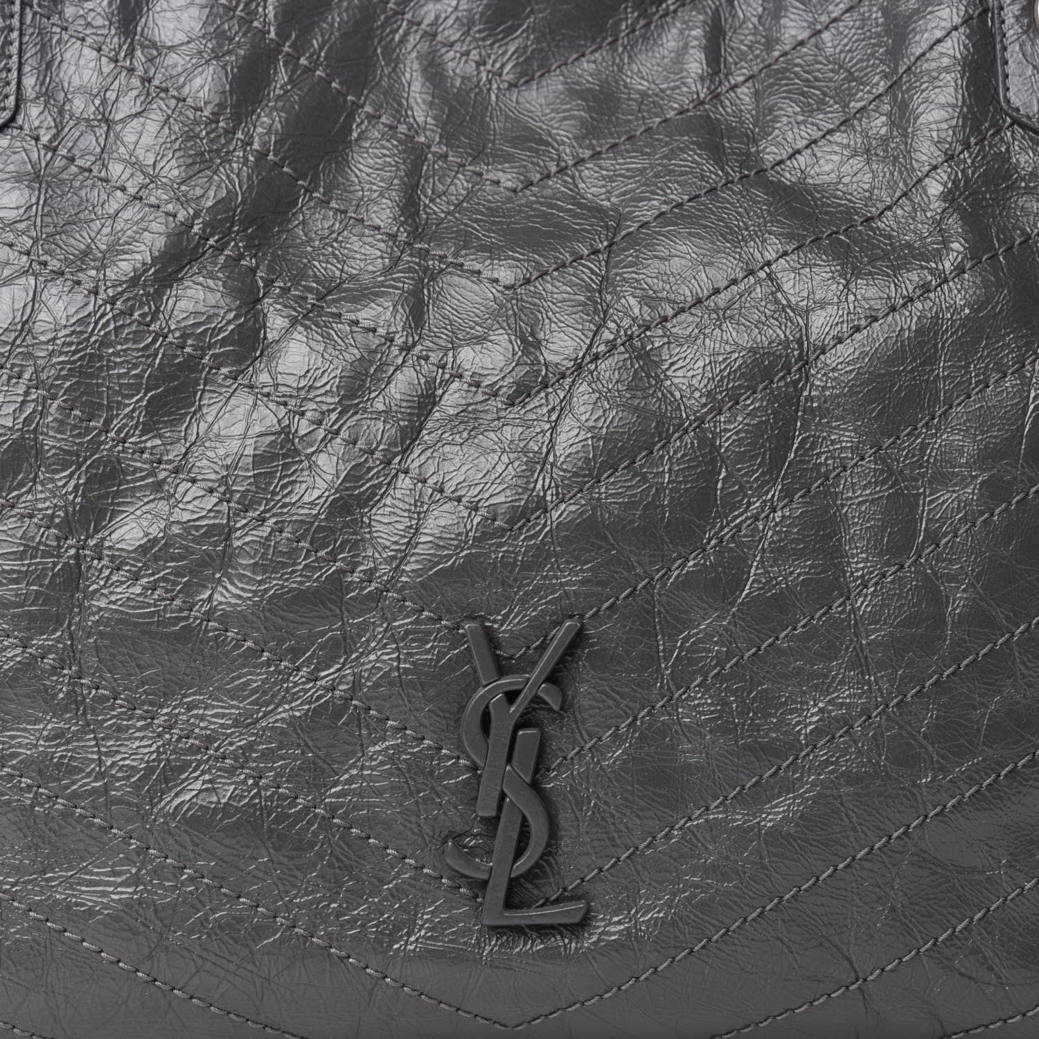 Saint Laurent Crinkled Calfskin Matelasse Monogram Medium Niki Shopper Tote Smog 10 of 10
