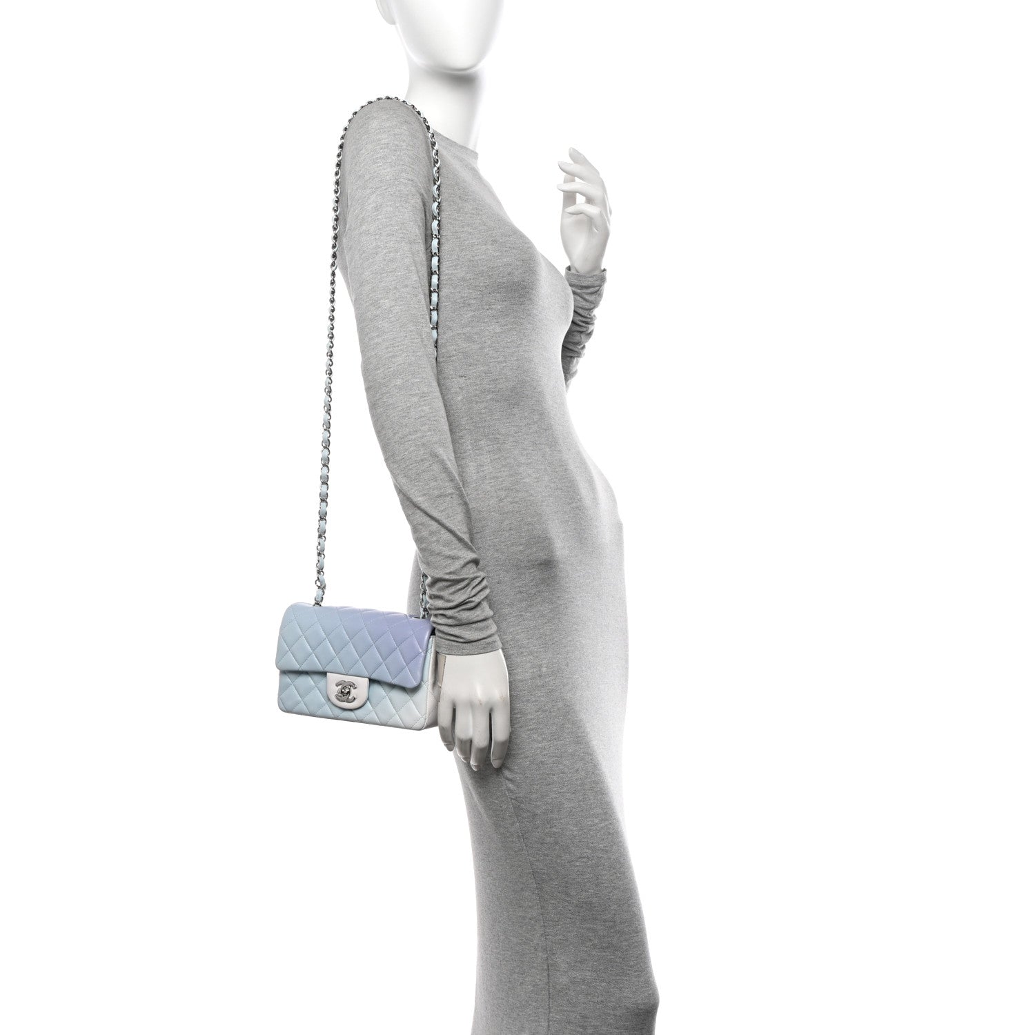Chanel Perforated Lambskin Quilted Mini Rectangular Flap Light Blue Light Purple White 2 of 11