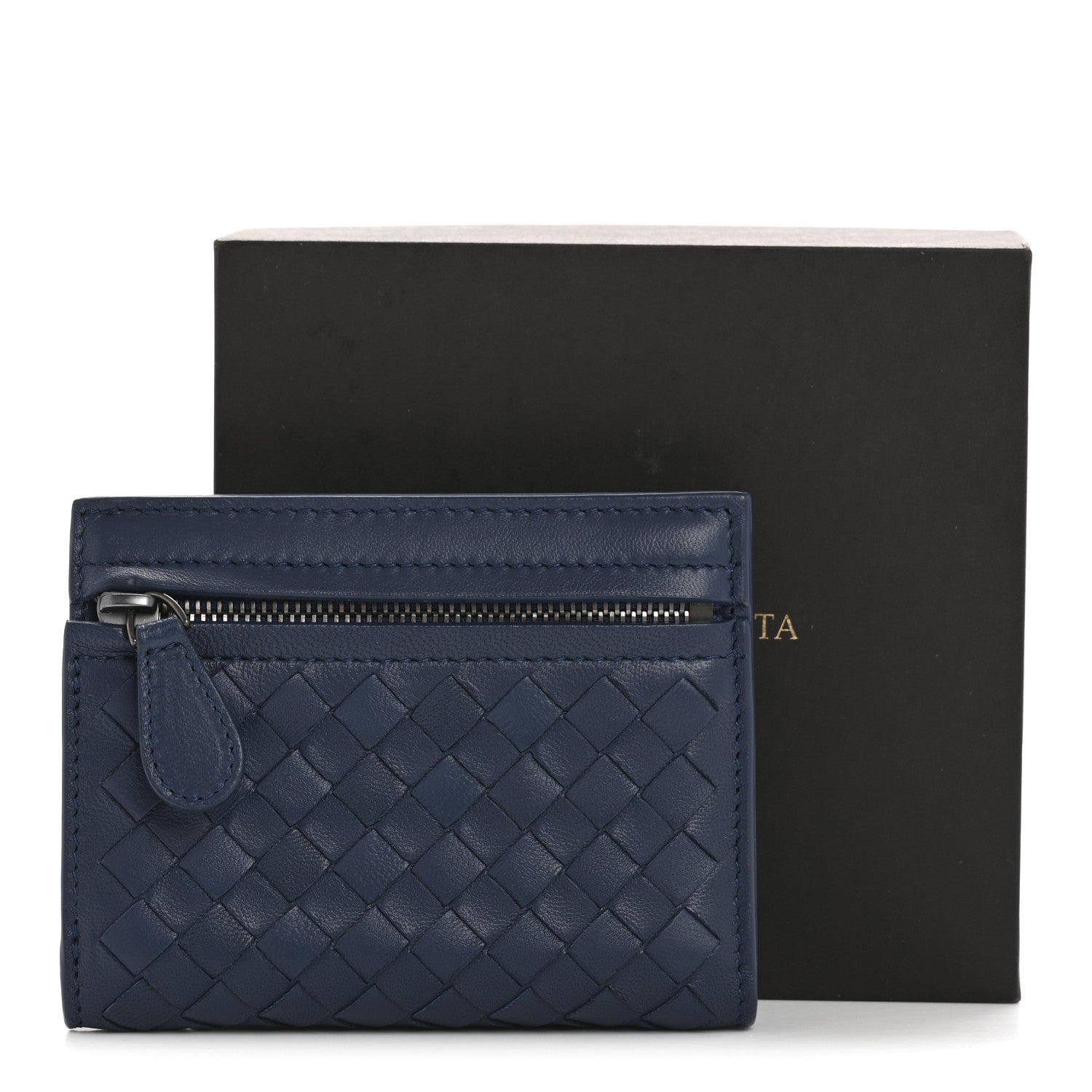 Bottega Veneta Nappa Intrecciato Bifold Zip Wallet Navy 10 of 10