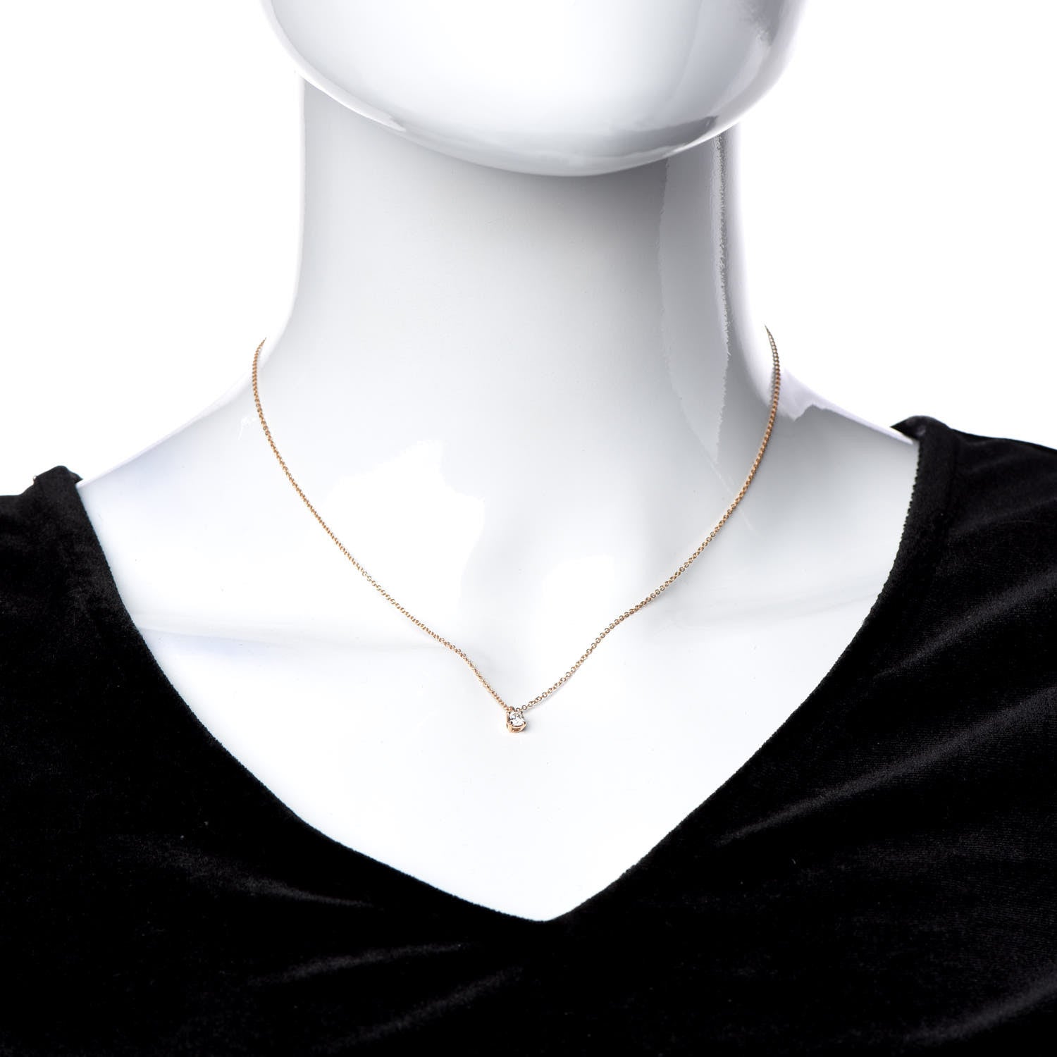 Tiffany 18K Rose Gold Diamond .18ct Solitaire Pendant Necklace 2 of 5