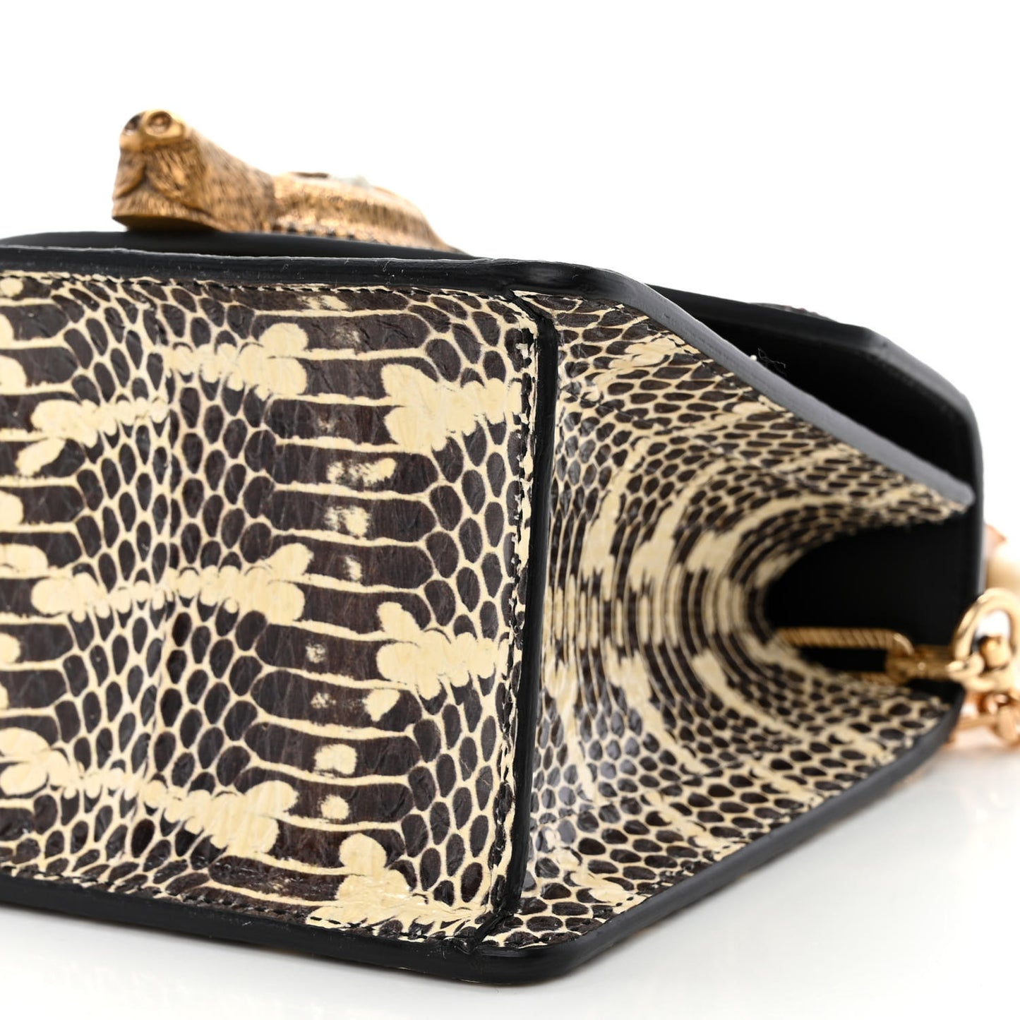 Snakeskin Pearl Mini Fox Broche Bamboo Top Handle Bag Roccia Hibiscus Red Mystic White