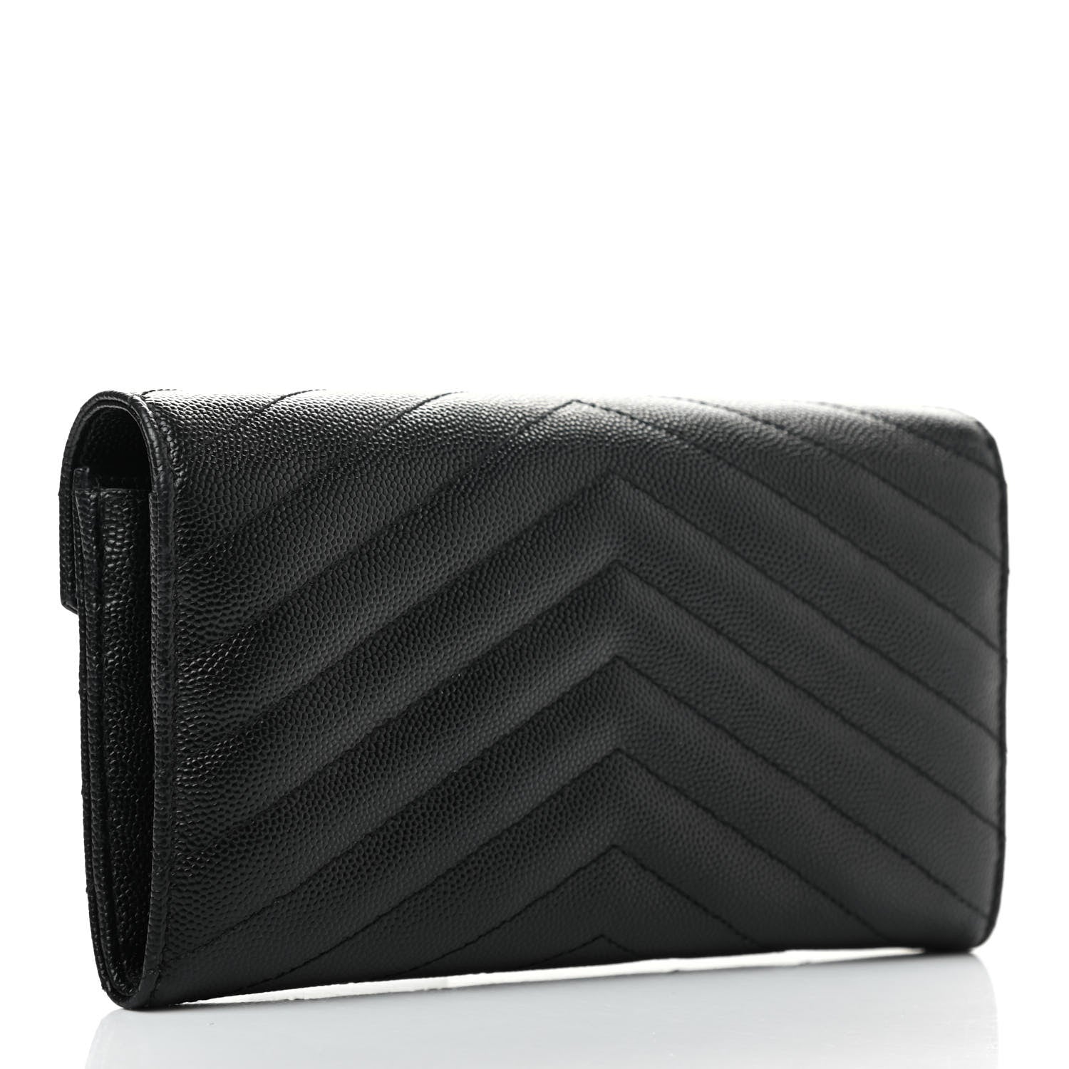 Saint Laurent Grain De Poudre Matelasse Chevron Monogram Flap Wallet Black 3 of 7
