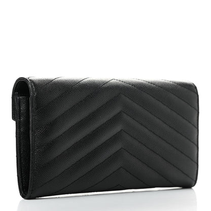 Saint Laurent Grain De Poudre Matelasse Chevron Monogram Flap Wallet Black 3 of 7