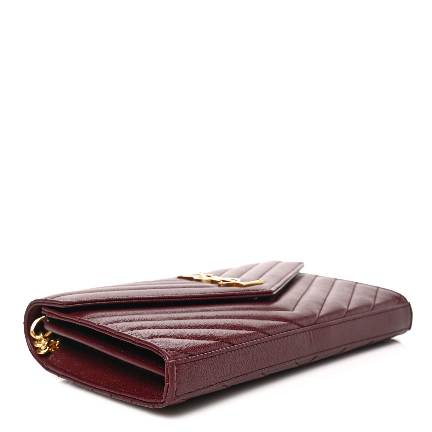 Saint Laurent Grain De Poudre Matelasse Chevron Monogram Chain Wallet Rouge Legion 4 of 8