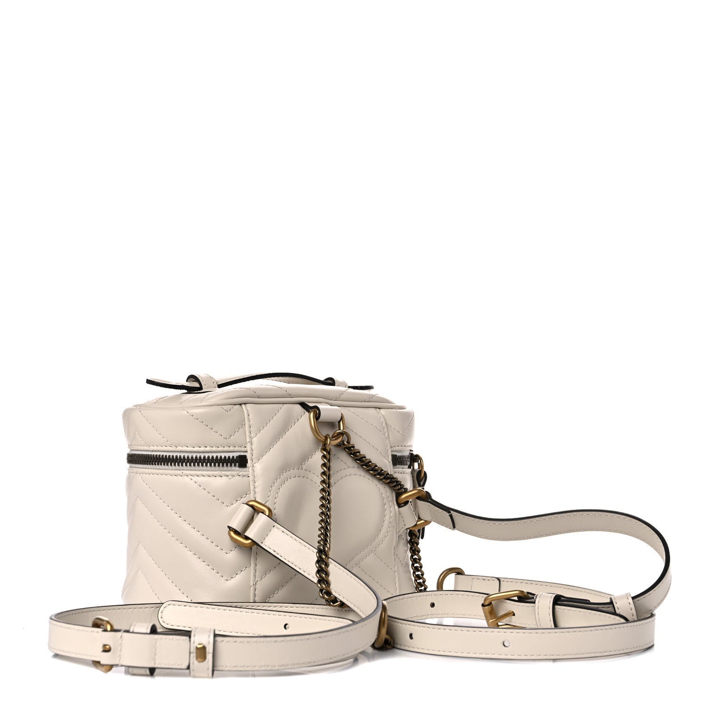 Calfskin Matelasse Mini GG Marmont Round Backpack White