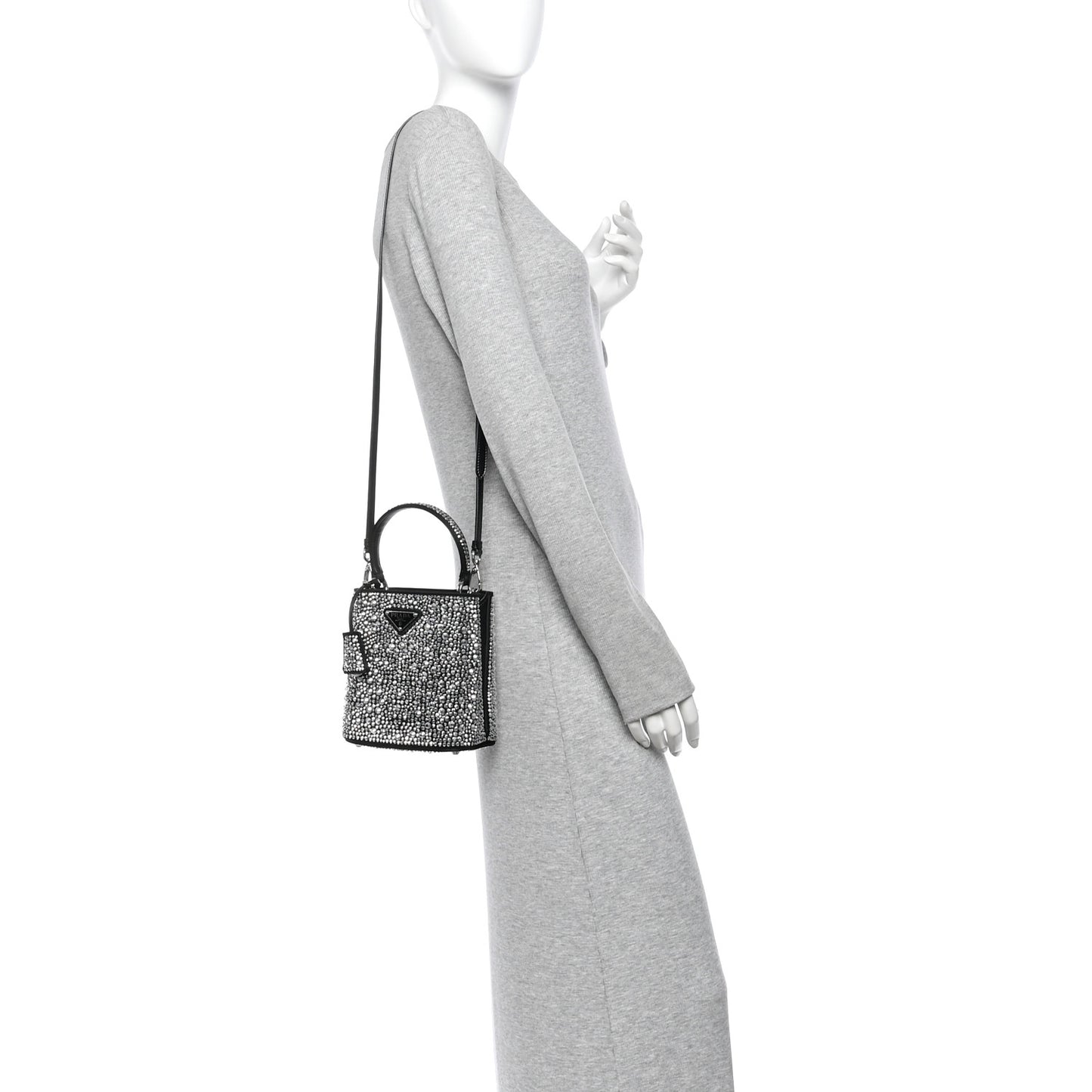 Satin Crystal Small Panier Bucket Bag Metal