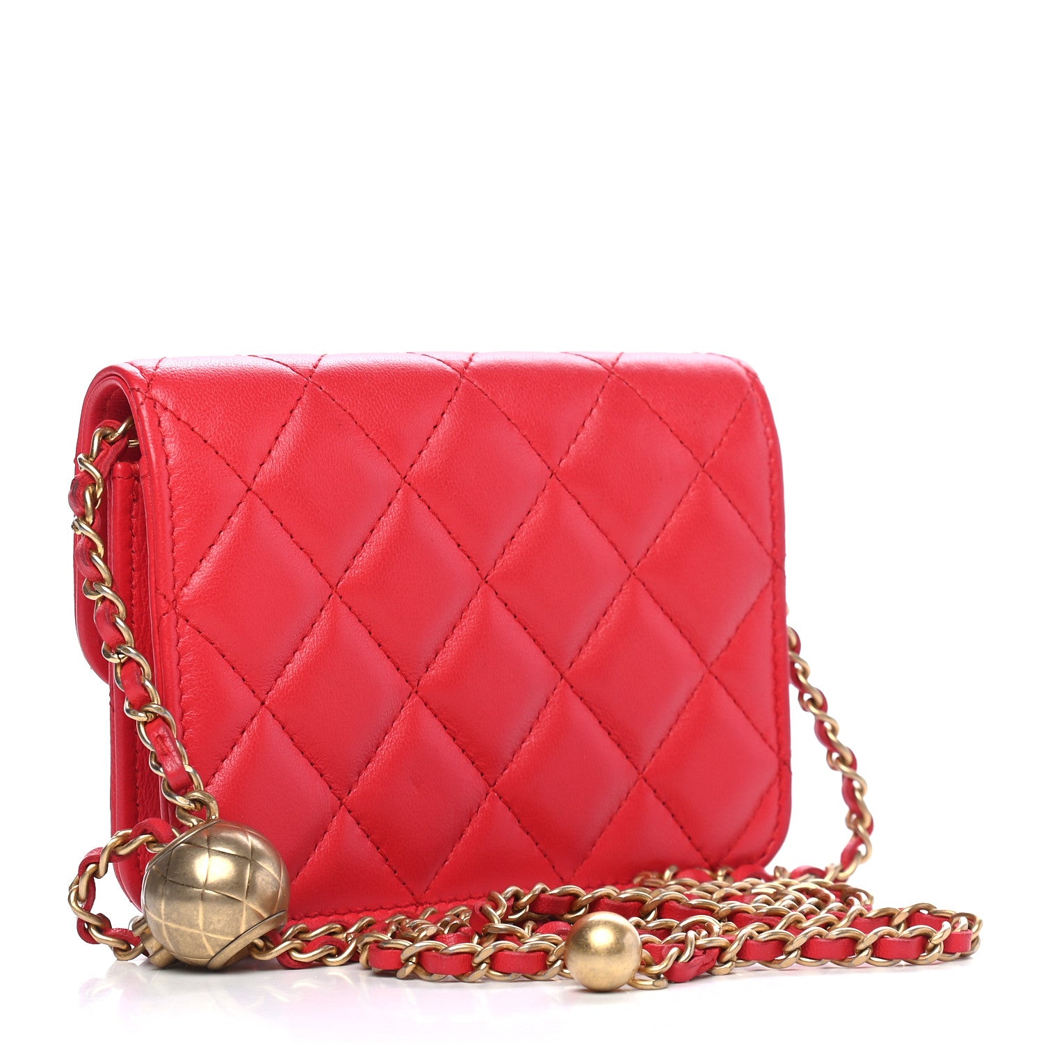 Chanel Lambskin Quilted Pearl Crush Clutch With Chain Red 2 of 10