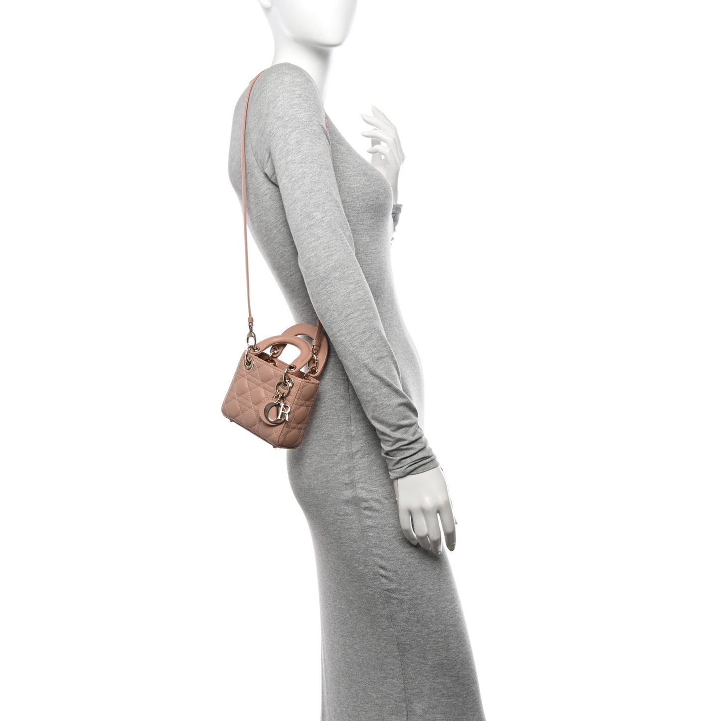 Lambskin Cannage Micro Lady Dior Rose Des Vents