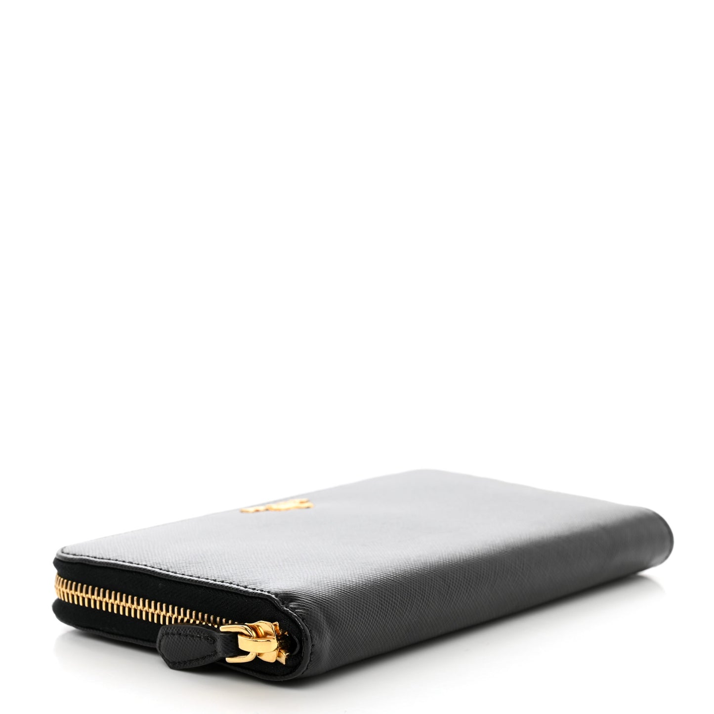 Saffiano Metal Large Zip Around Travel Wallet Black