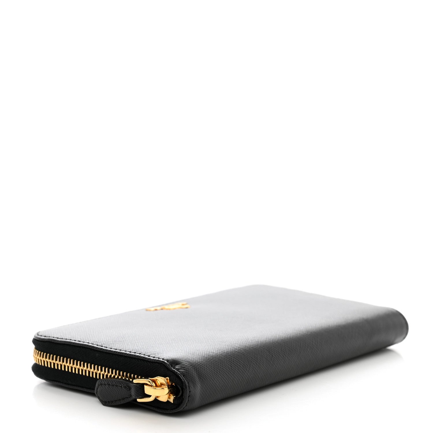 Prada Saffiano Metal Large Zip Around Travel Wallet Black 4 of 7