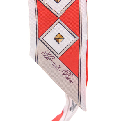 Hermes Silk Colliers Et Chiens Twilly Rouge White Mastic 3 of 4
