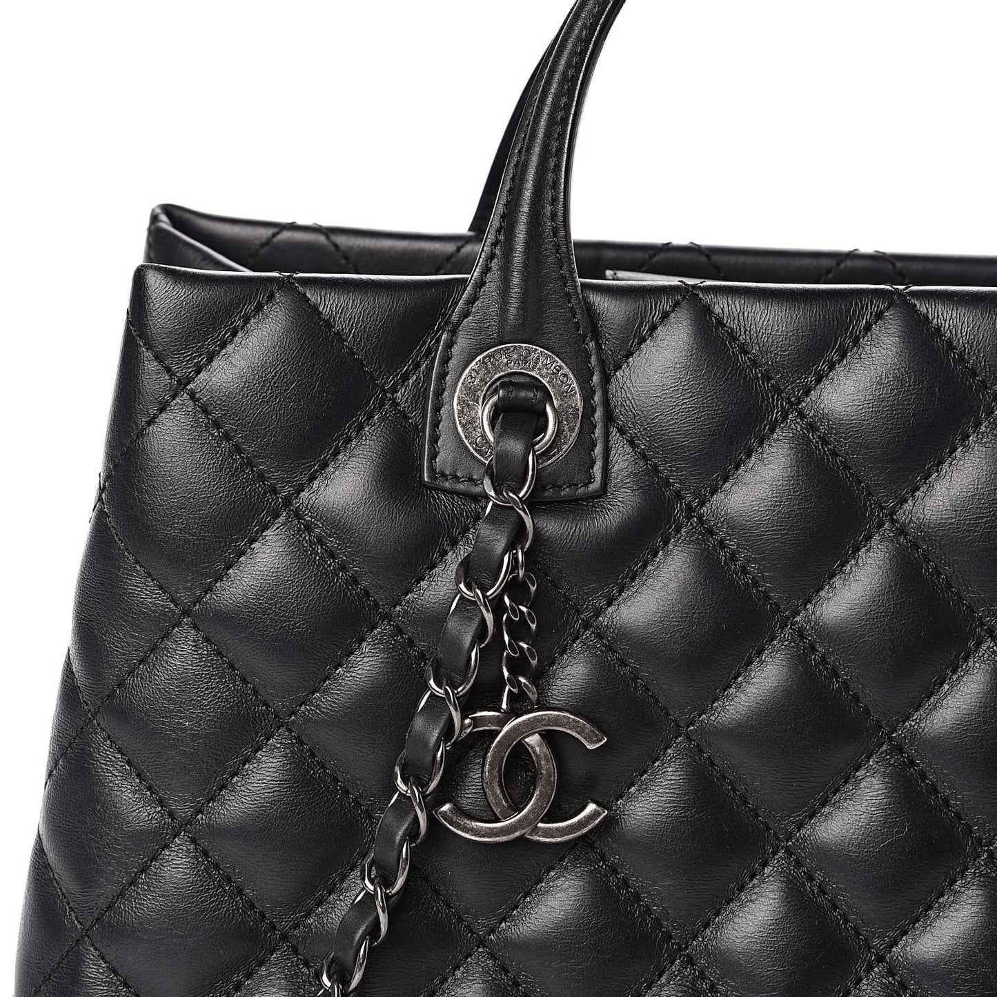 Calfskin Quilted Small Easy Shopping Tote Black
