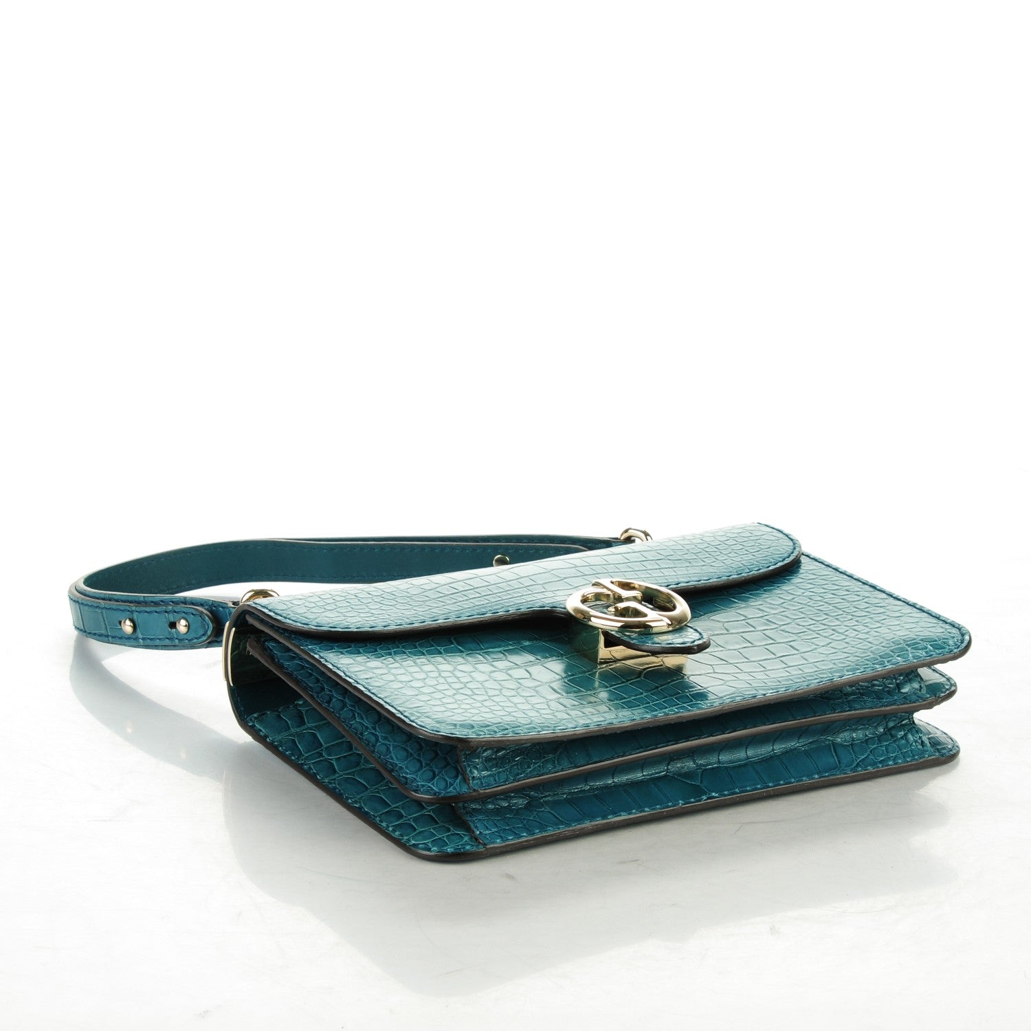 Gucci Washed Crocodile Medium 1973 Shoulder Flap Bag Deep Cobalt 4 of 7