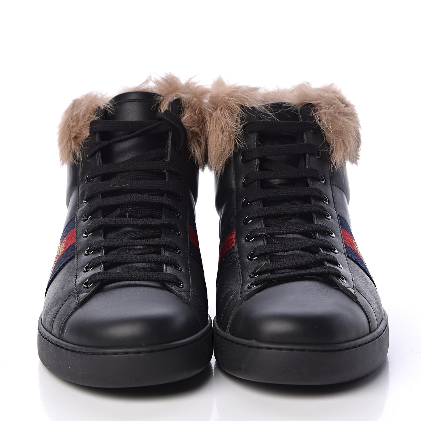 Calfskin Wool Web Bee Embroidered Mens Ace High Top Sneakers 12.5 Black