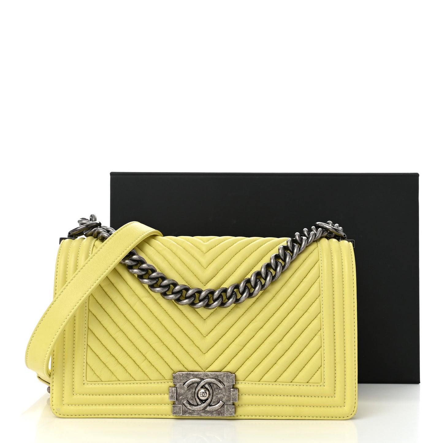 Wrinkled Lambskin Chevron Medium Boy Flap Yellow