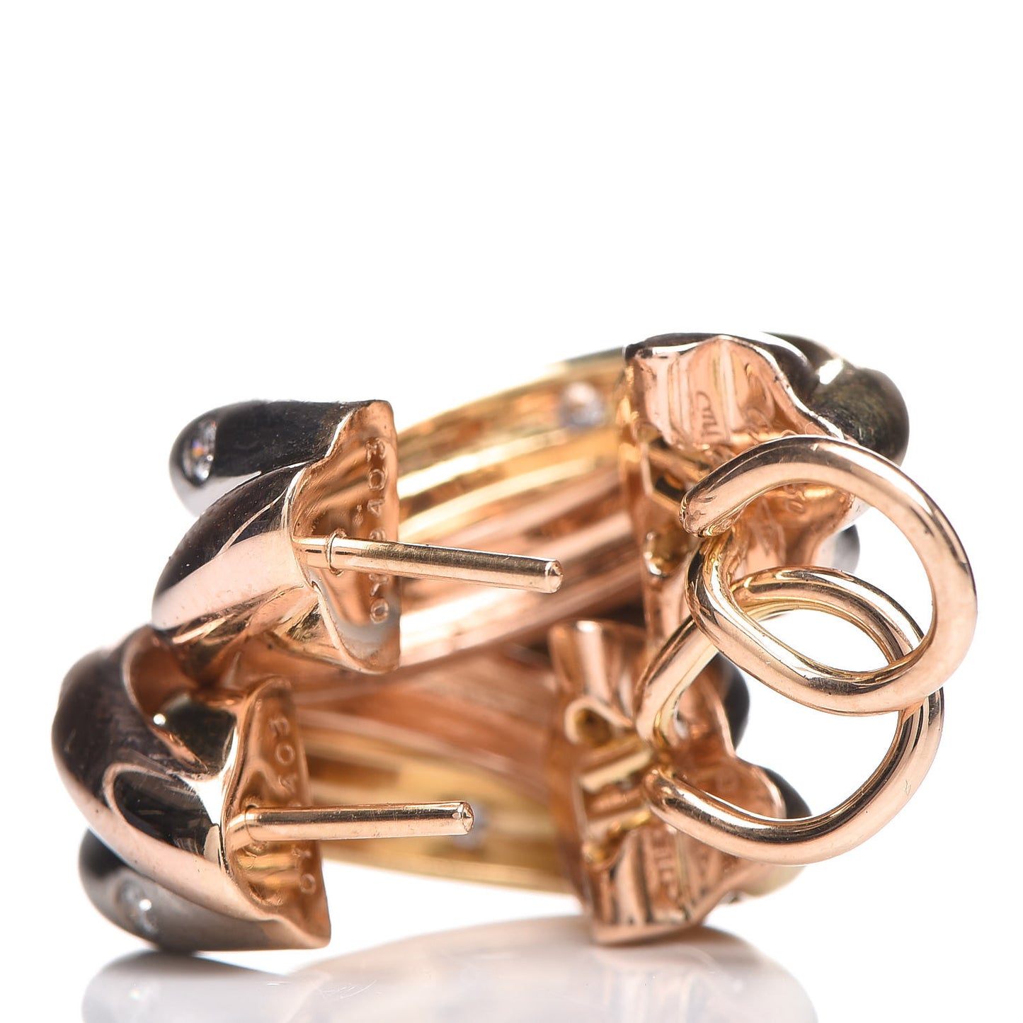 18K Pink Yellow White Gold Diamond Trinity Hoop Earrings