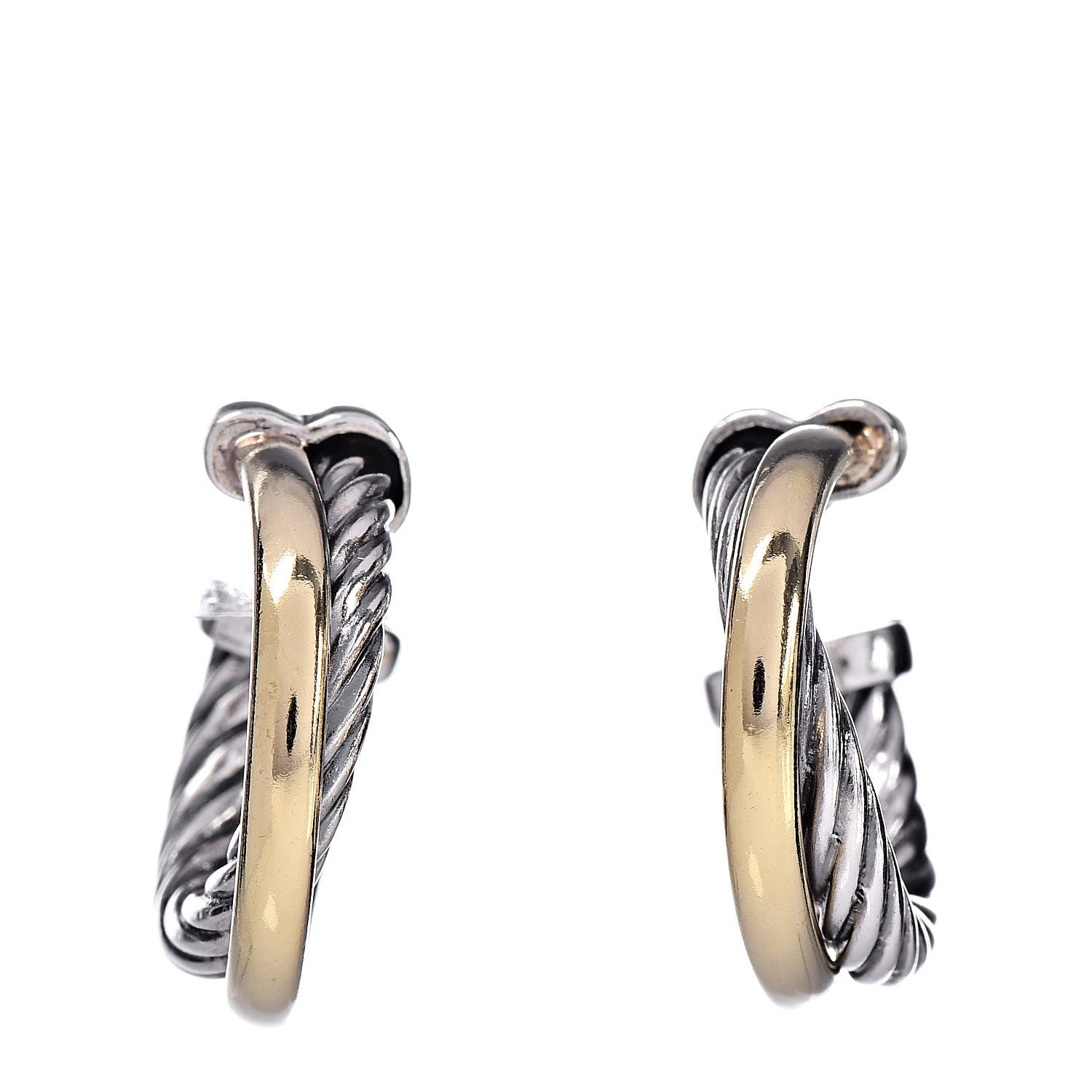David Yurman Sterling Silver 18K Yellow Gold 17mm Crossover Cable Hoop Earrings 1 of 4