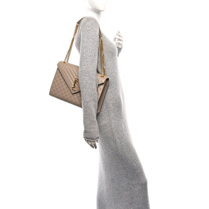 Saint Laurent Grain De Poudre Mixed Matelasse Large Triquilt Monogram Satchel Dark Beige 2 of 11