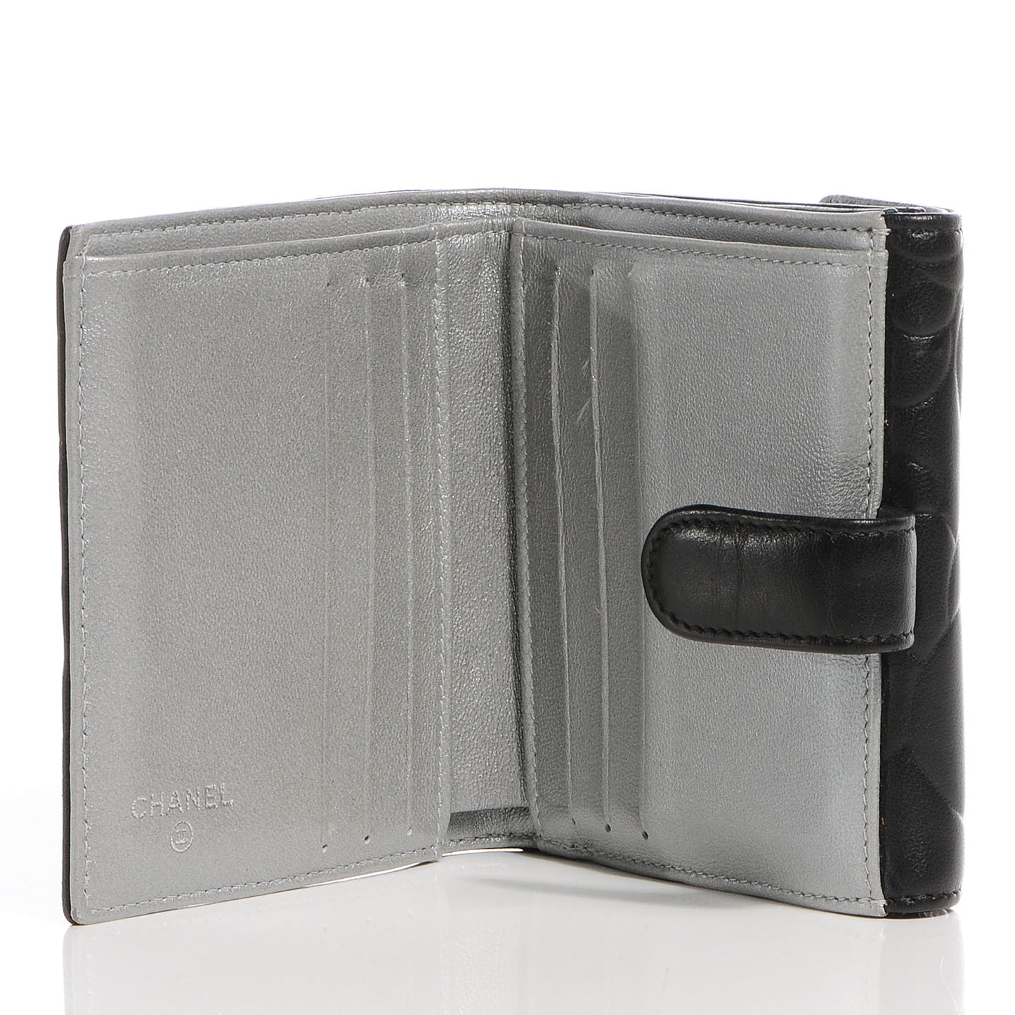 Lambskin Camellia French Wallet Black