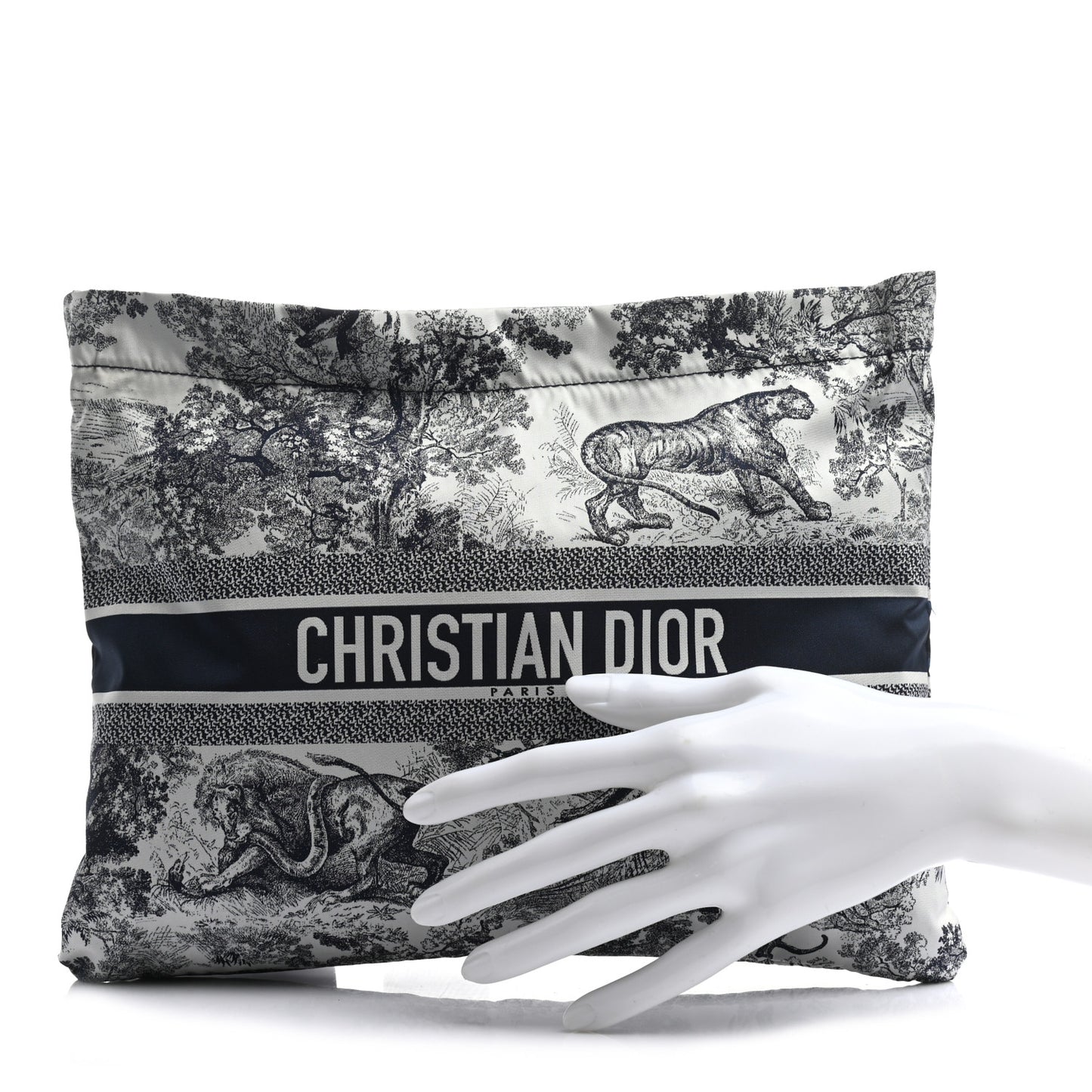 Embroidered Toile De Jouy Diortravel Zipped Pouch Blue