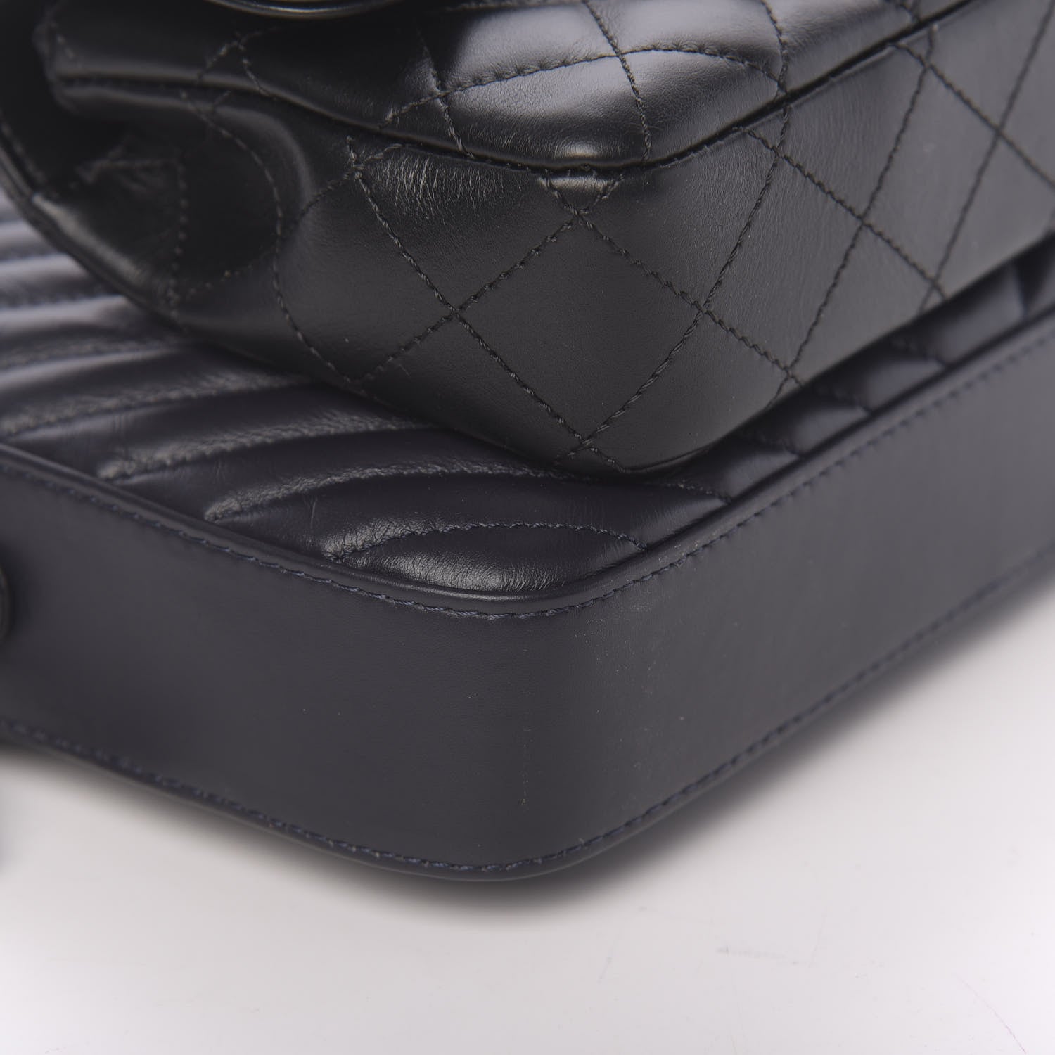 Chanel Calfskin Chevron Quilted Double Camera Bag With Flap Black 13 of 17