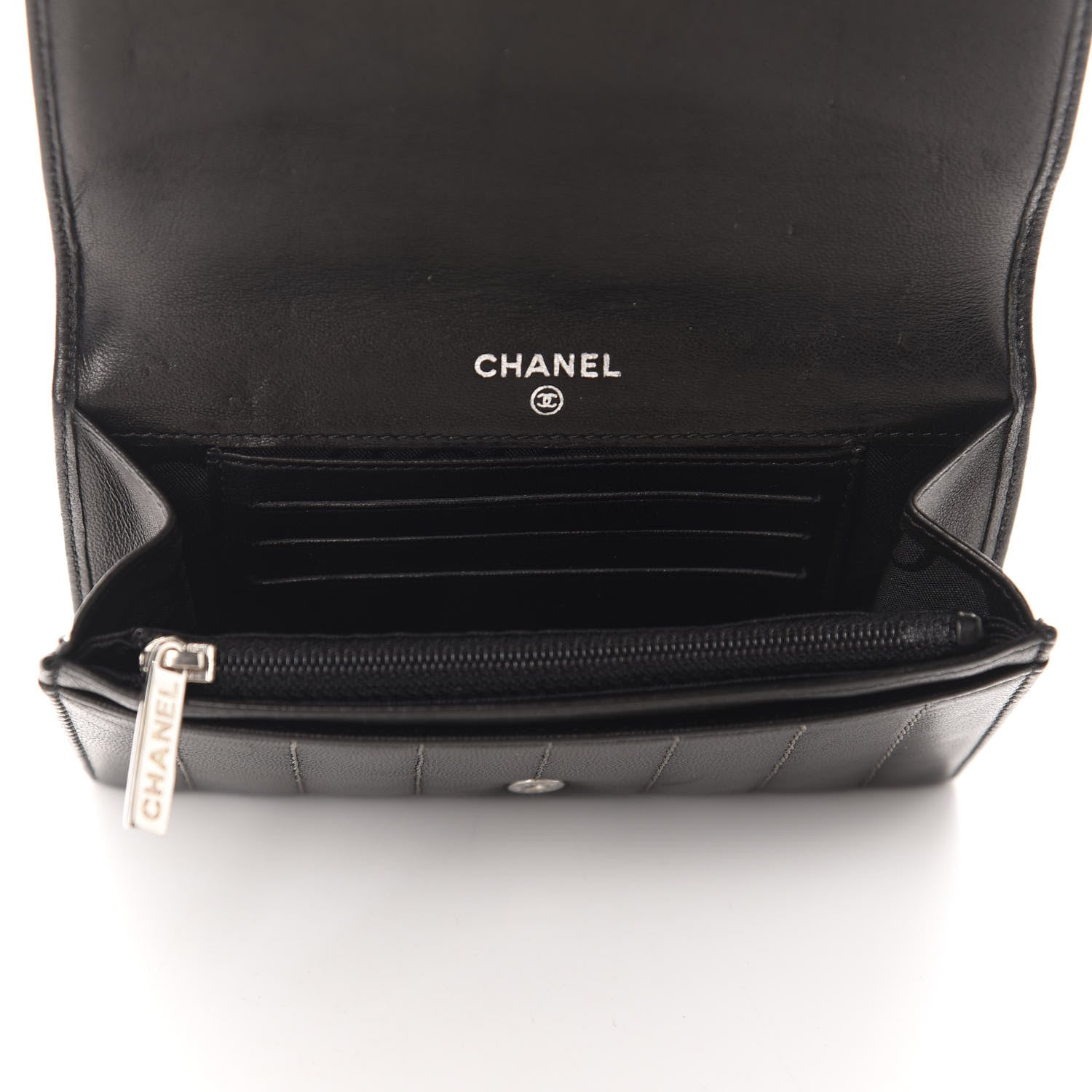 Chanel Lambskin Vertical Quilted Mademoiselle Compact Wallet Black 5 of 10