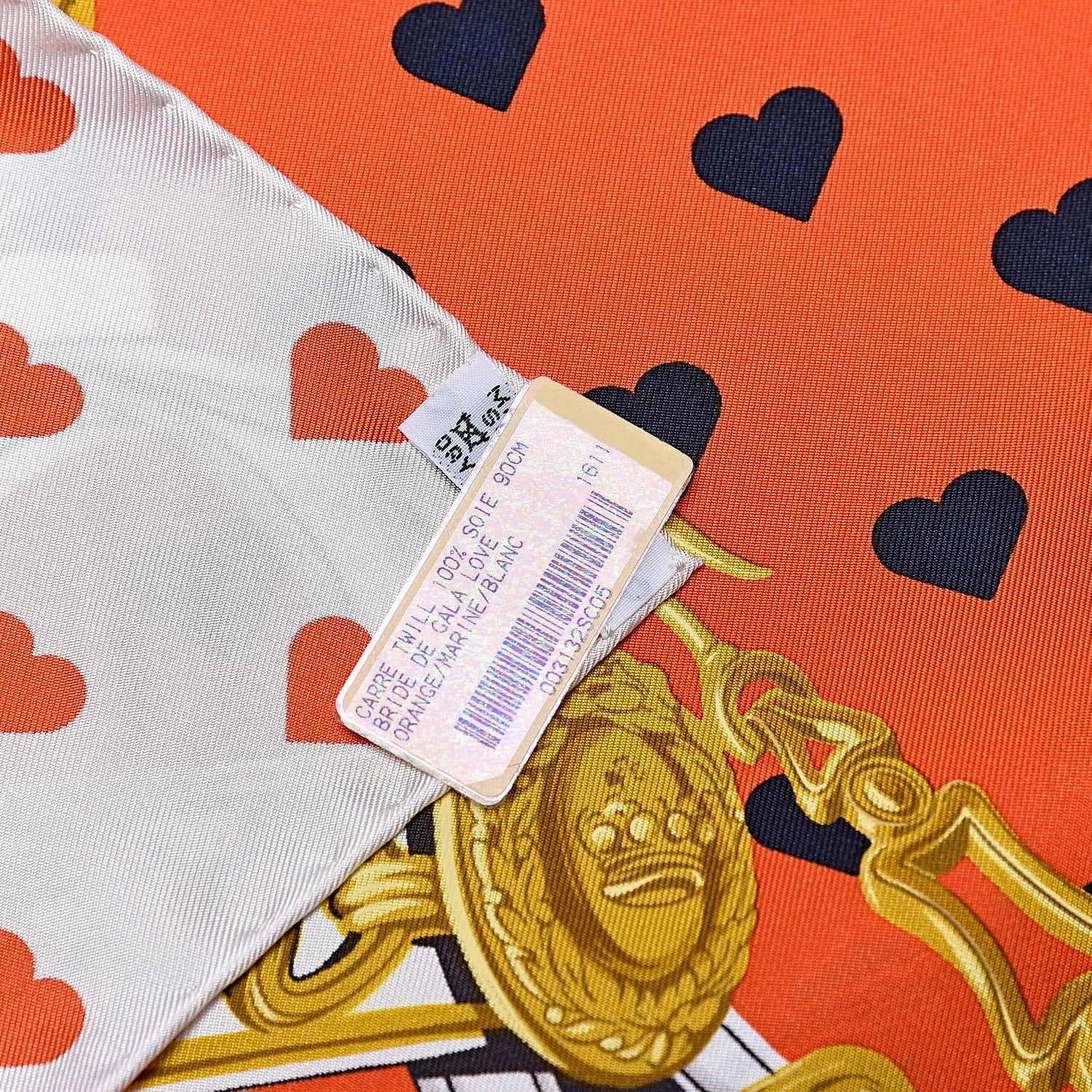 Hermes Silk Brides De Gala Love Scarf 90 Orange Marine White 5 of 5