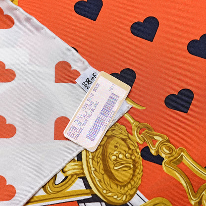 Hermes Silk Brides De Gala Love Scarf 90 Orange Marine White 5 of 5